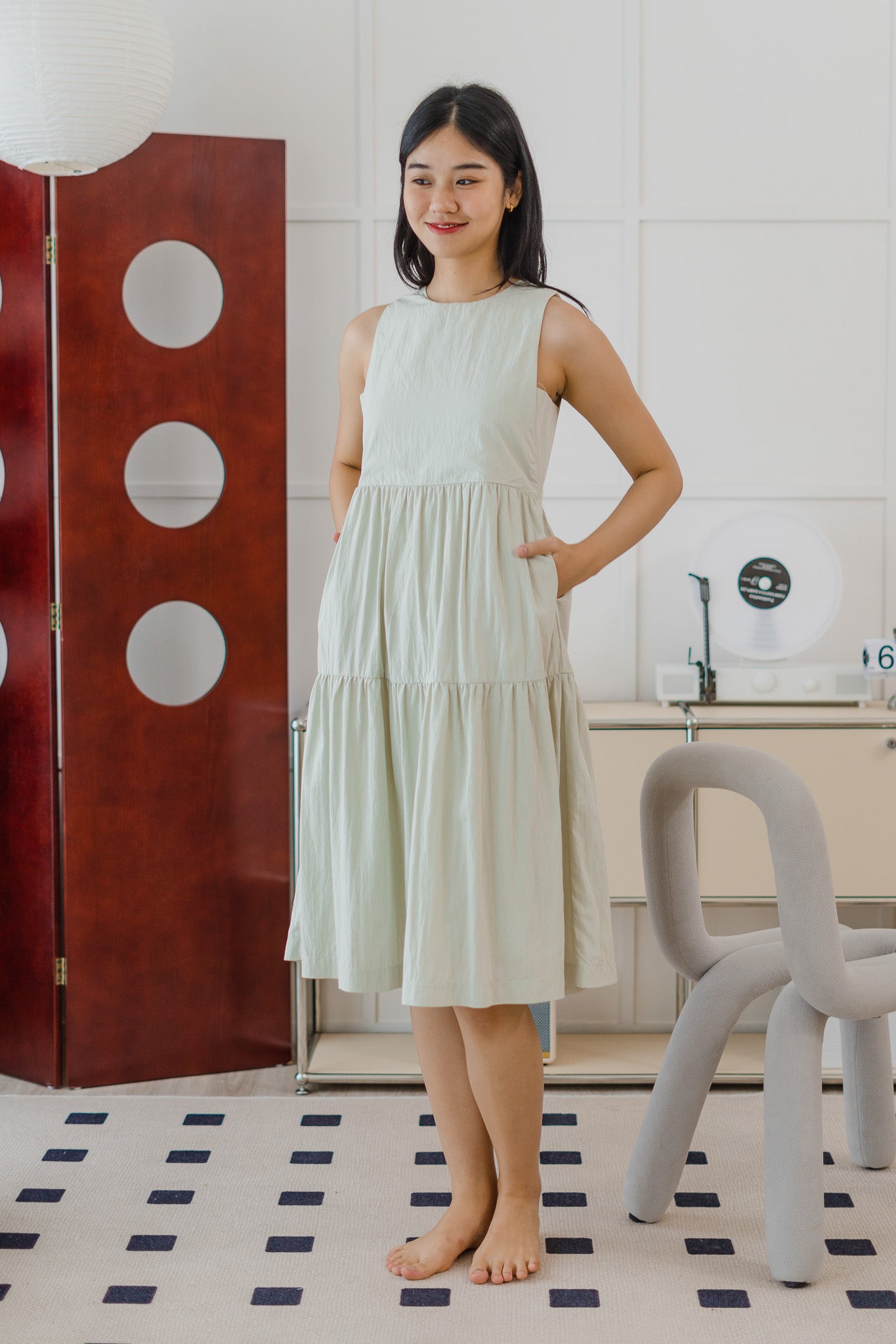 Anya Tiered Midaxi Dress in Sage