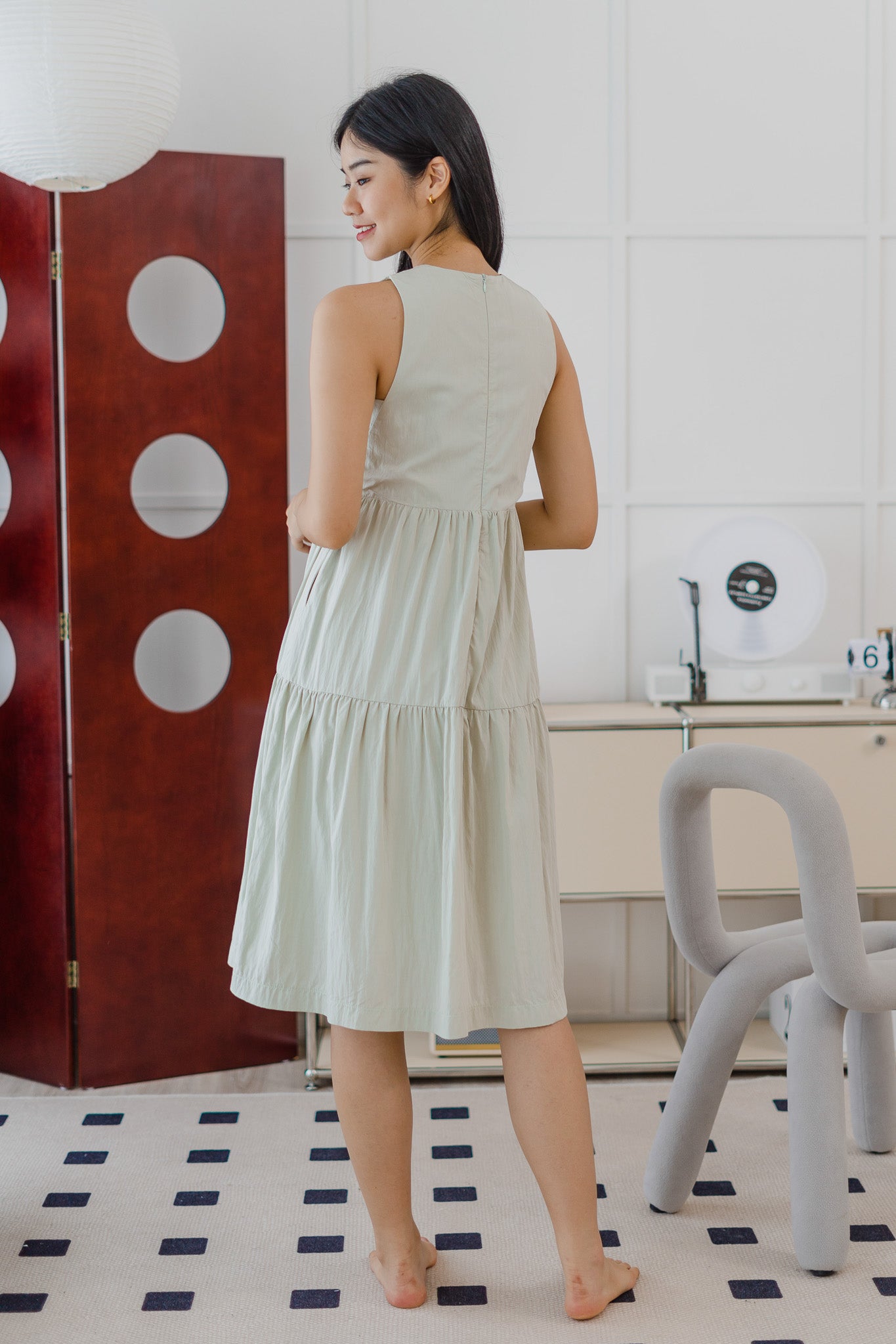 Anya Tiered Midaxi Dress in Sage