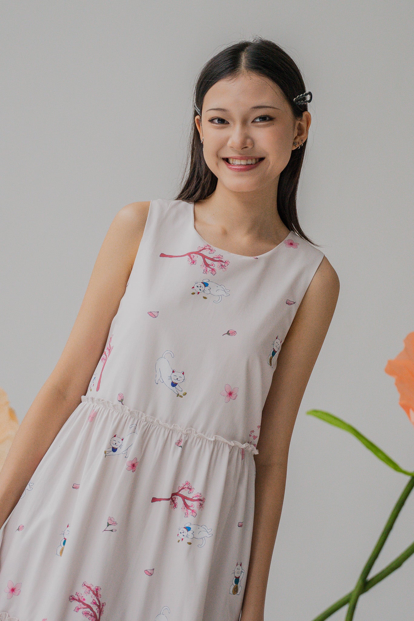 Fortune In Bloom Sleeveless Tiered Dress in Kinako