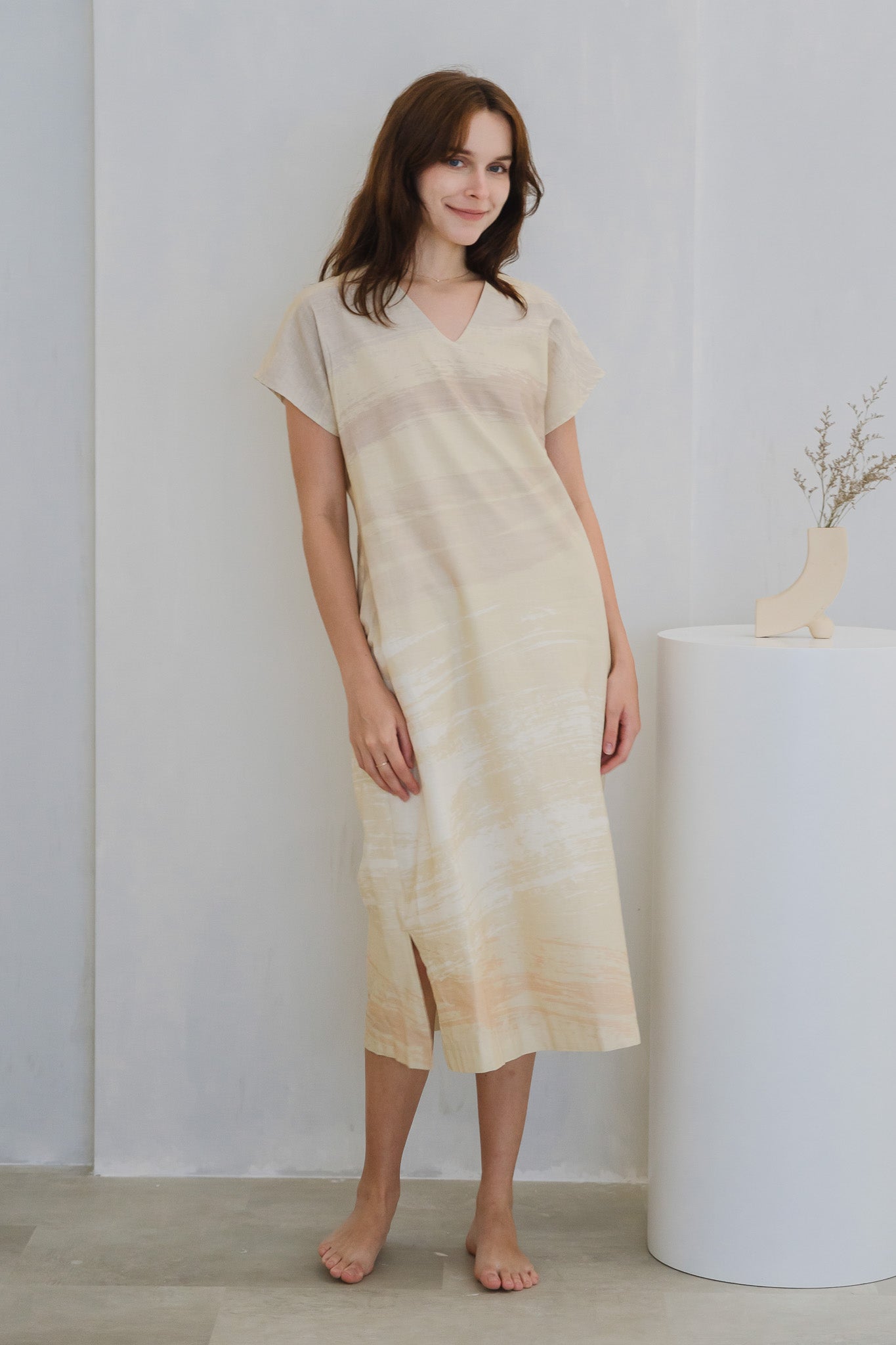 All In Good Time Kaftan Linen Dress in Bliss