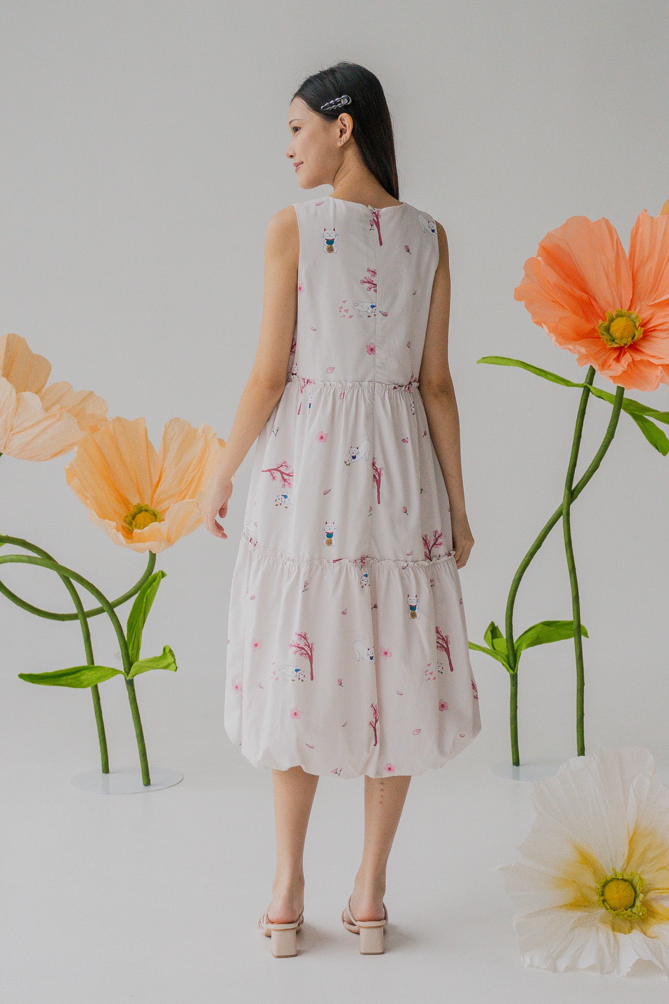 Fortune In Bloom Sleeveless Tiered Dress in Kinako