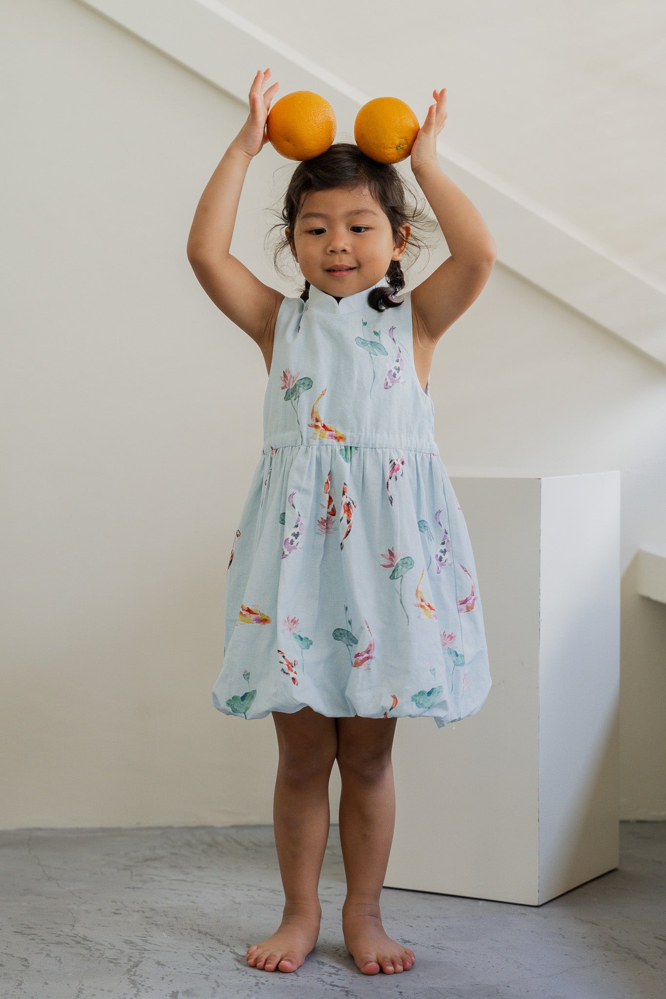 Abundance Kid's Mandarin Bubble Linen Dress in Flow