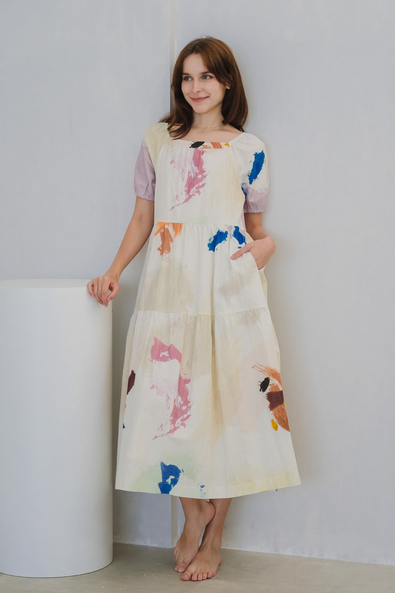 Life On A Canvas II Sleeved Tiered Dress in Radiance