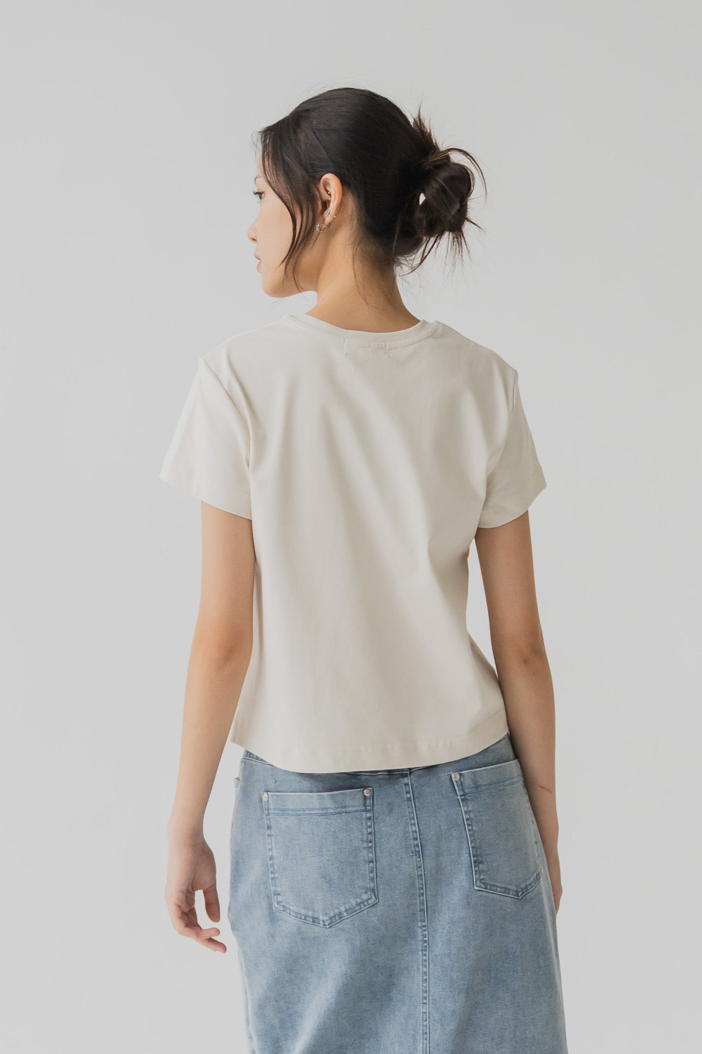 Ribbon Embroidery Tee in Cream