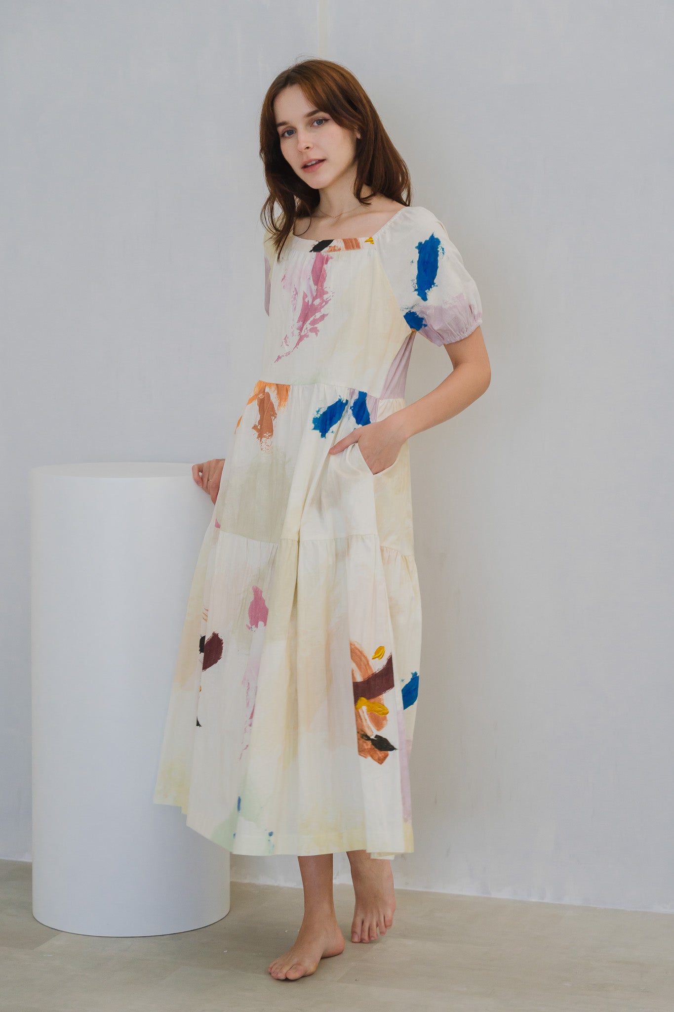 Life On A Canvas II Sleeved Tiered Dress in Radiance