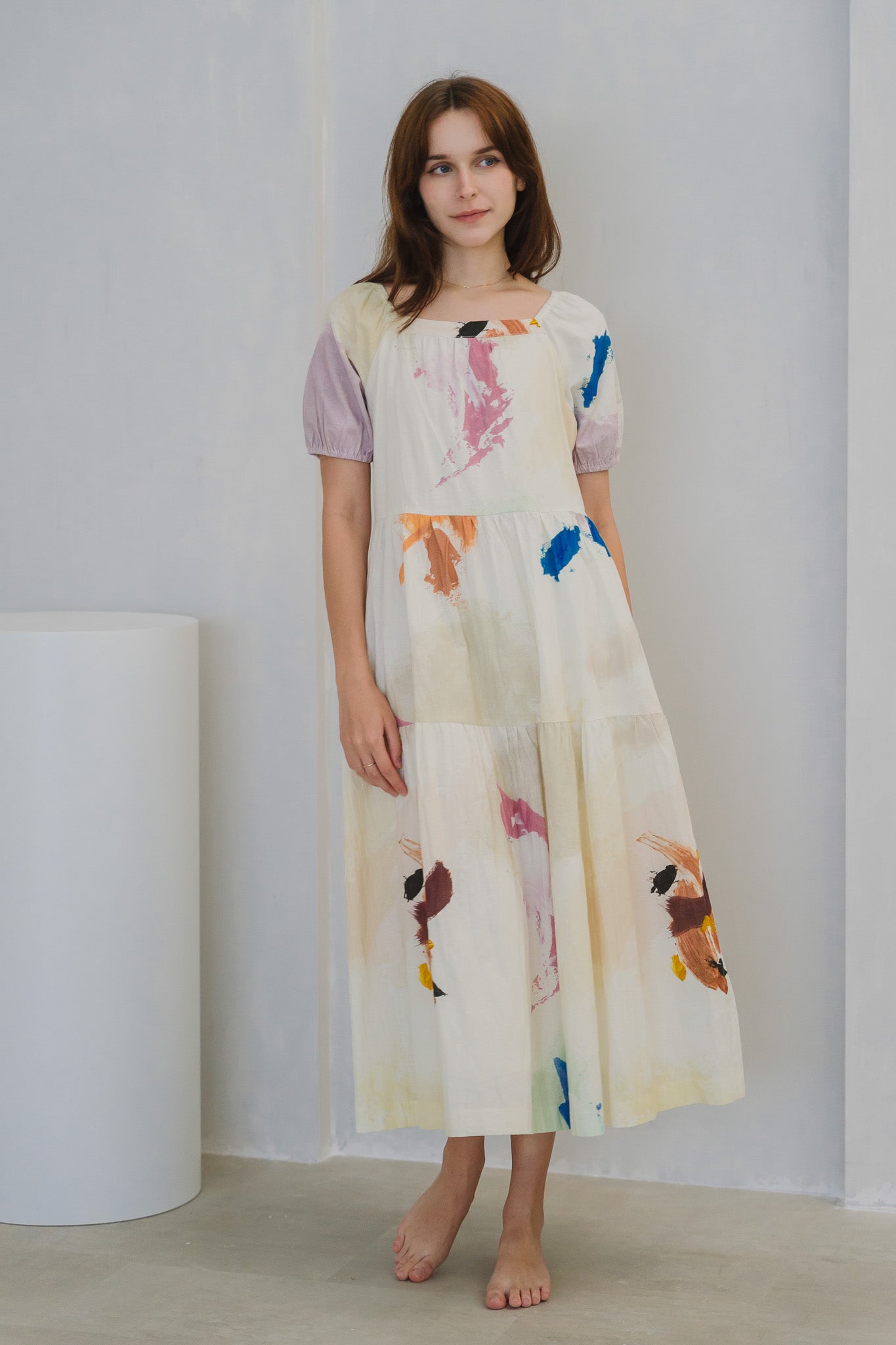 Life On A Canvas II Sleeved Tiered Dress in Radiance