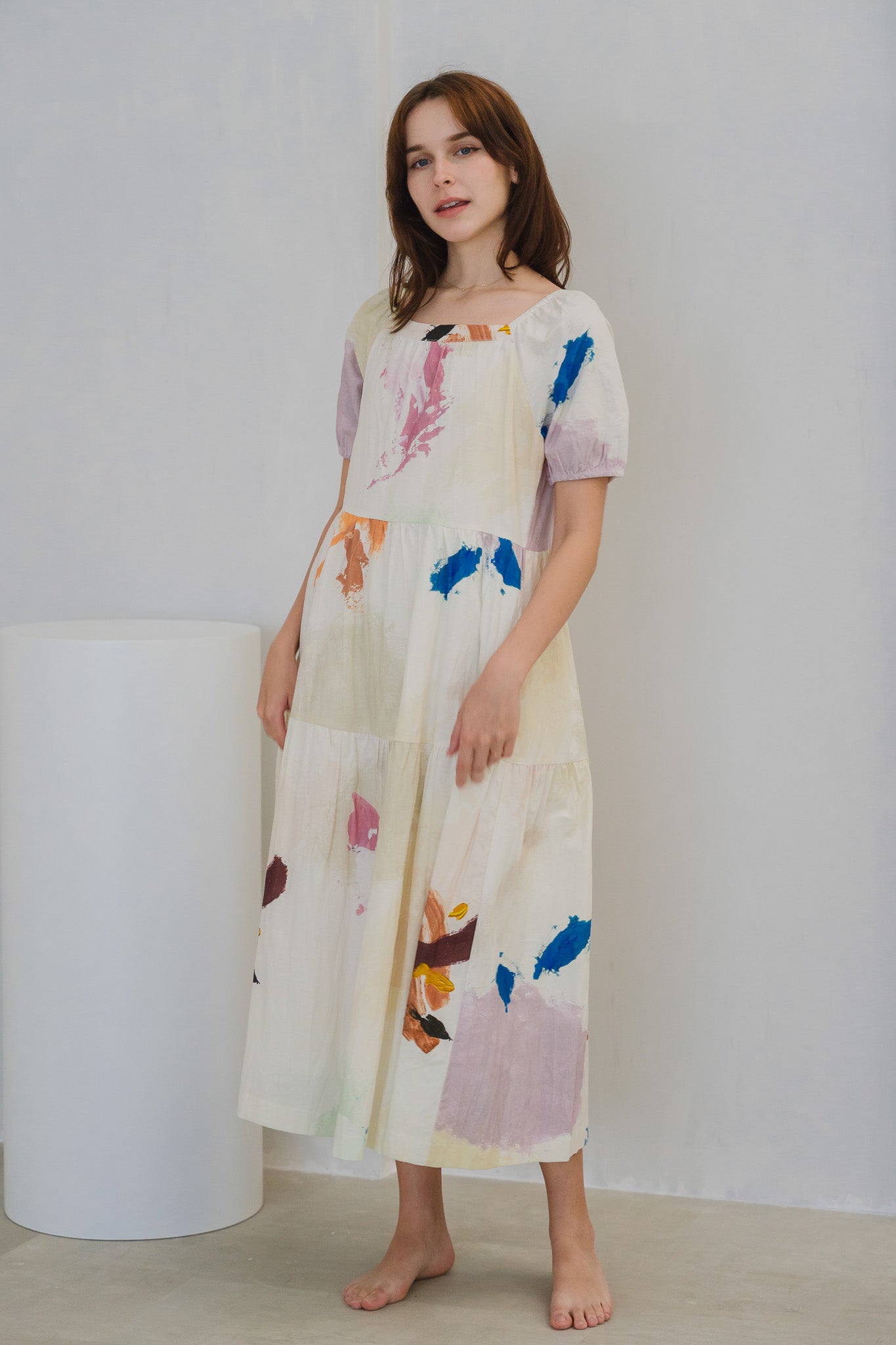 Life On A Canvas II Sleeved Tiered Dress in Radiance
