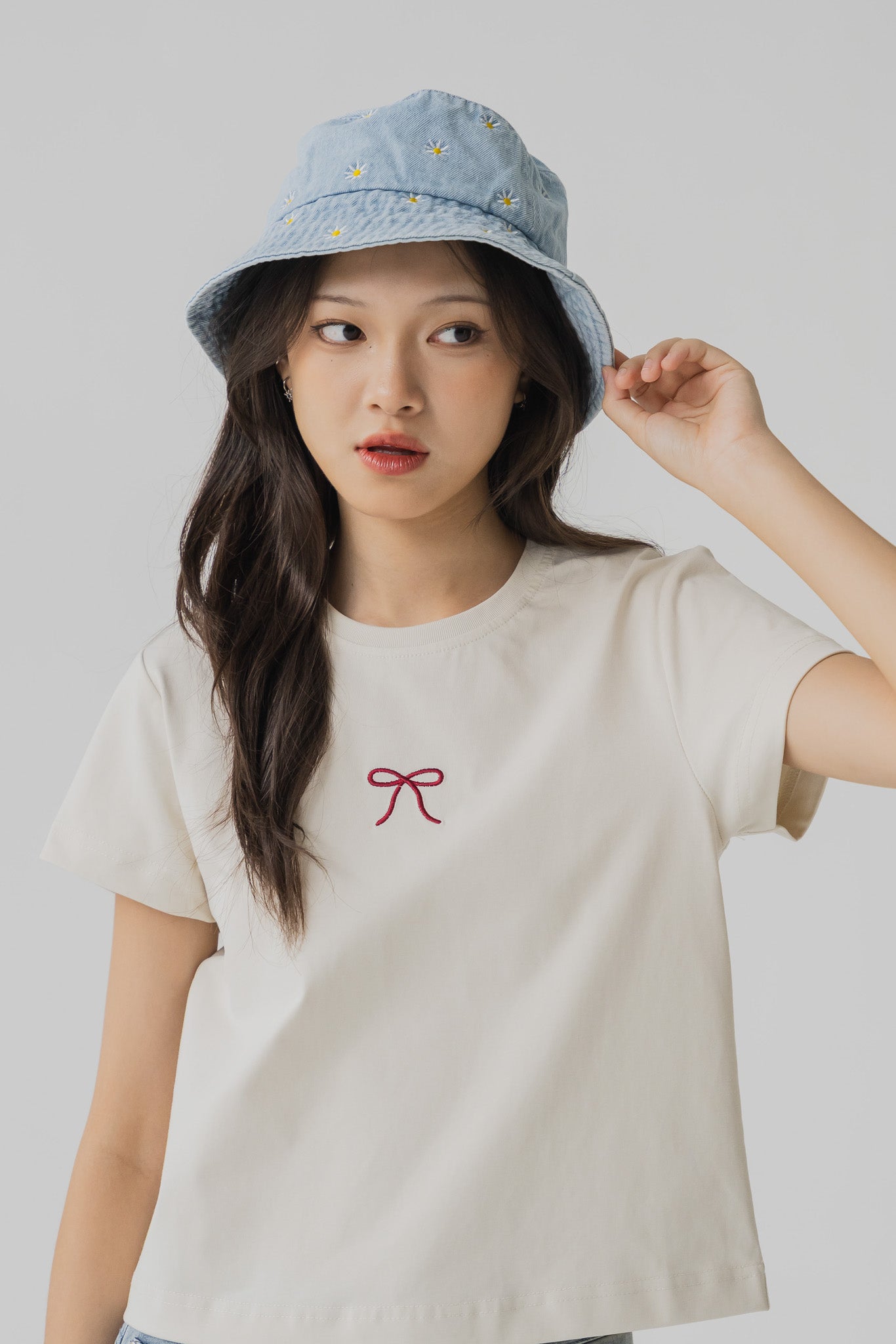 Floral Denim Hat in Light Wash