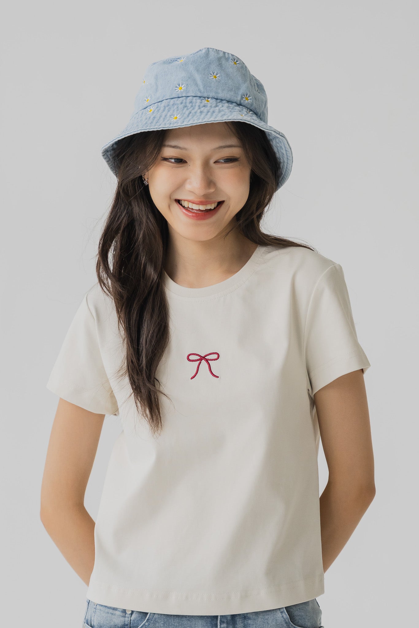 Floral Denim Hat in Light Wash