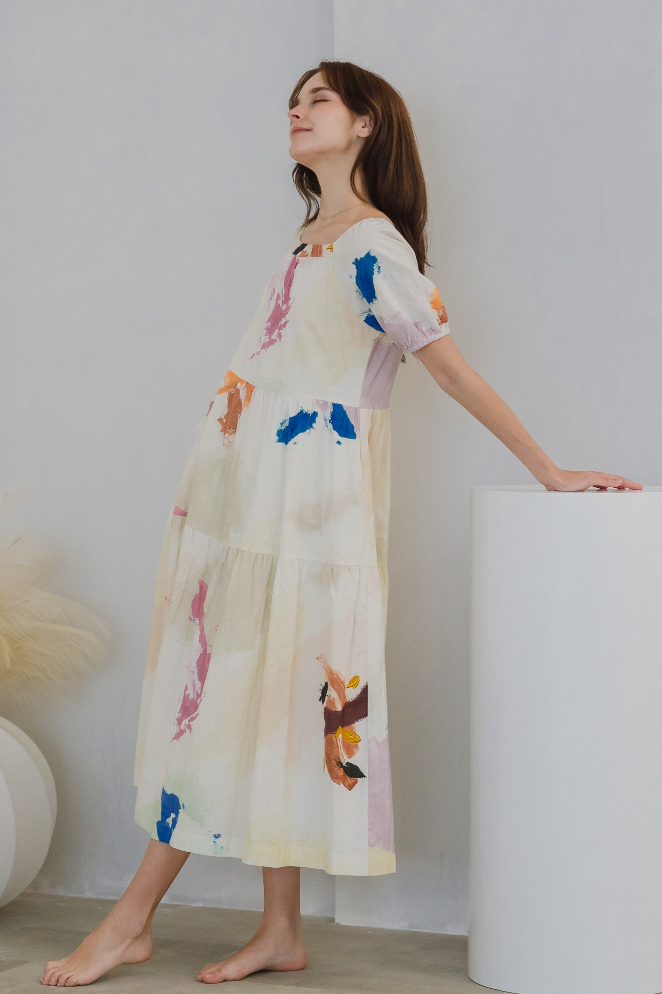 Life On A Canvas II Sleeved Tiered Dress in Radiance