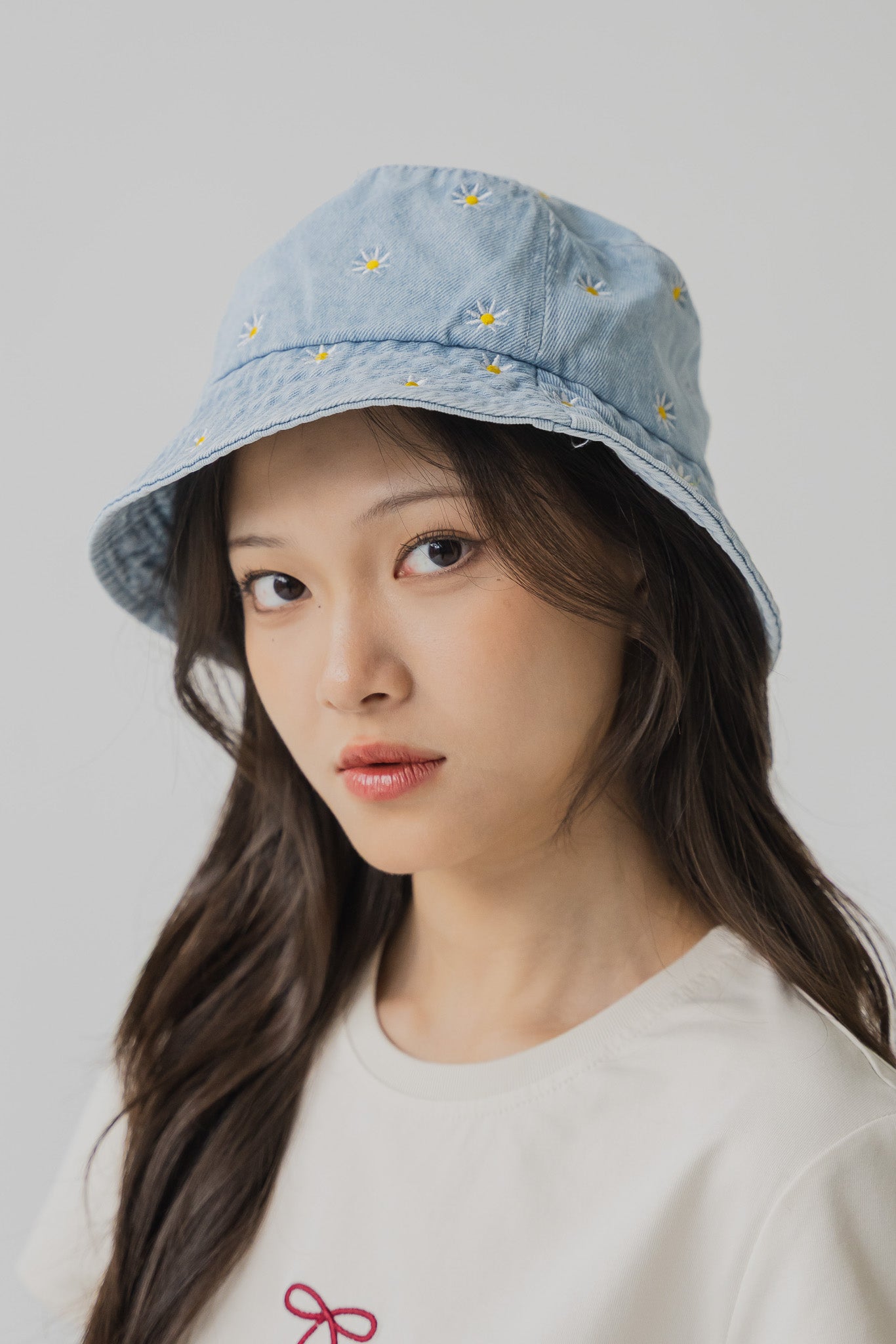 Floral Denim Hat in Light Wash