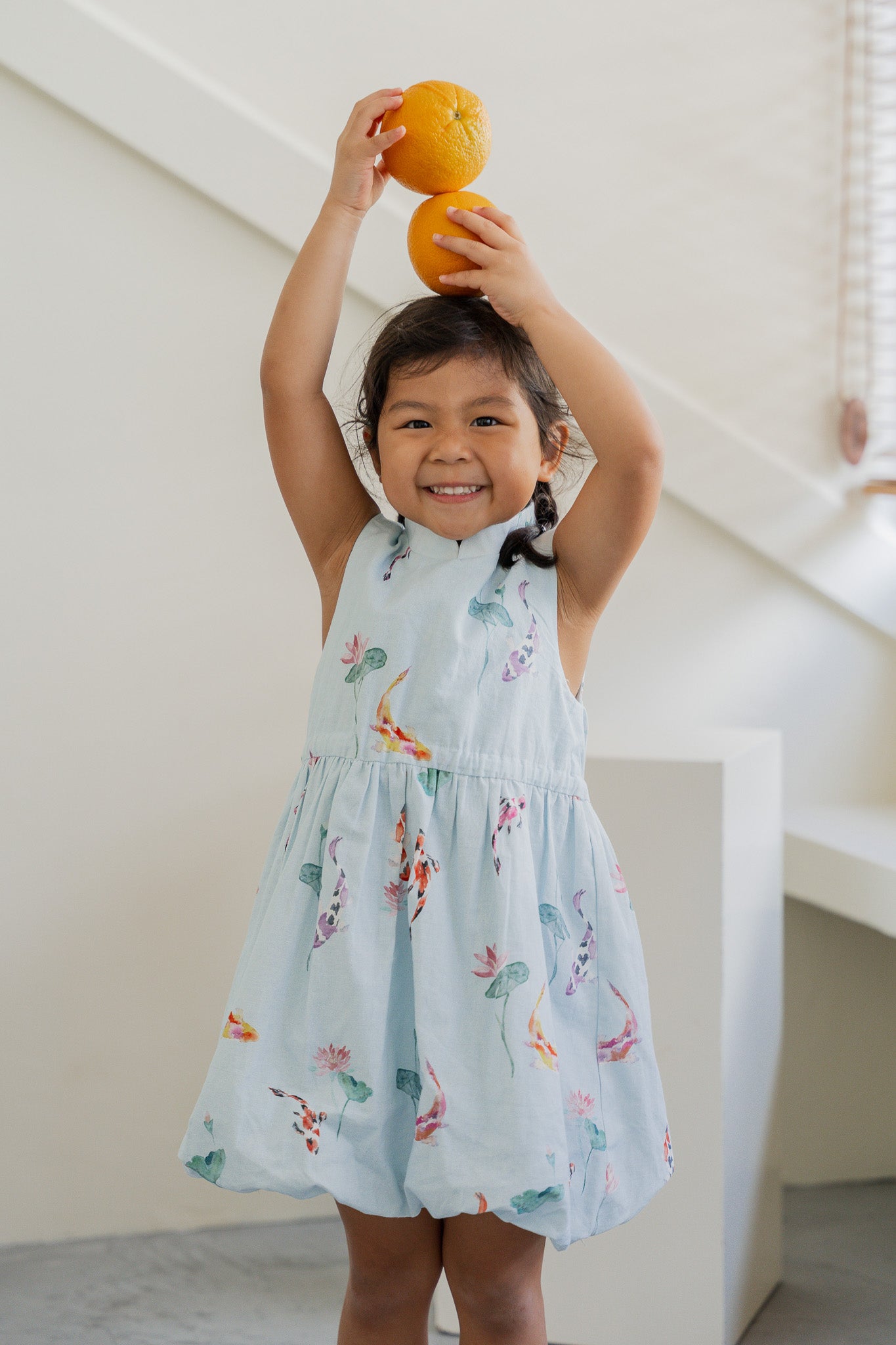 Abundance Kid's Mandarin Bubble Linen Dress in Flow