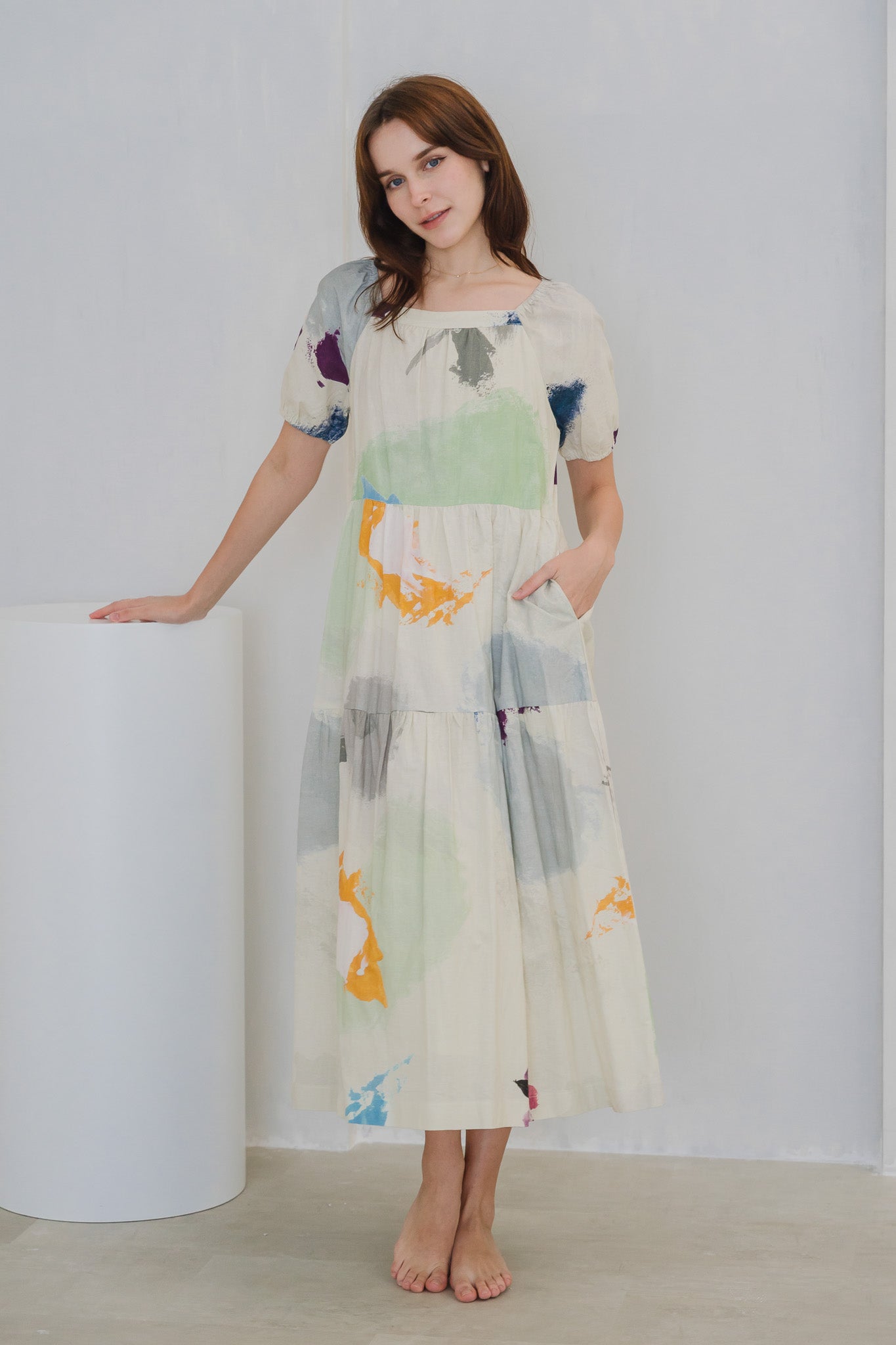 Life On A Canvas II Sleeved Tiered Dress in Harmony