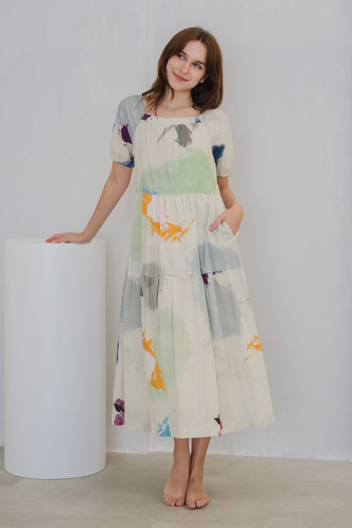 Life On A Canvas II Sleeved Tiered Dress in Harmony