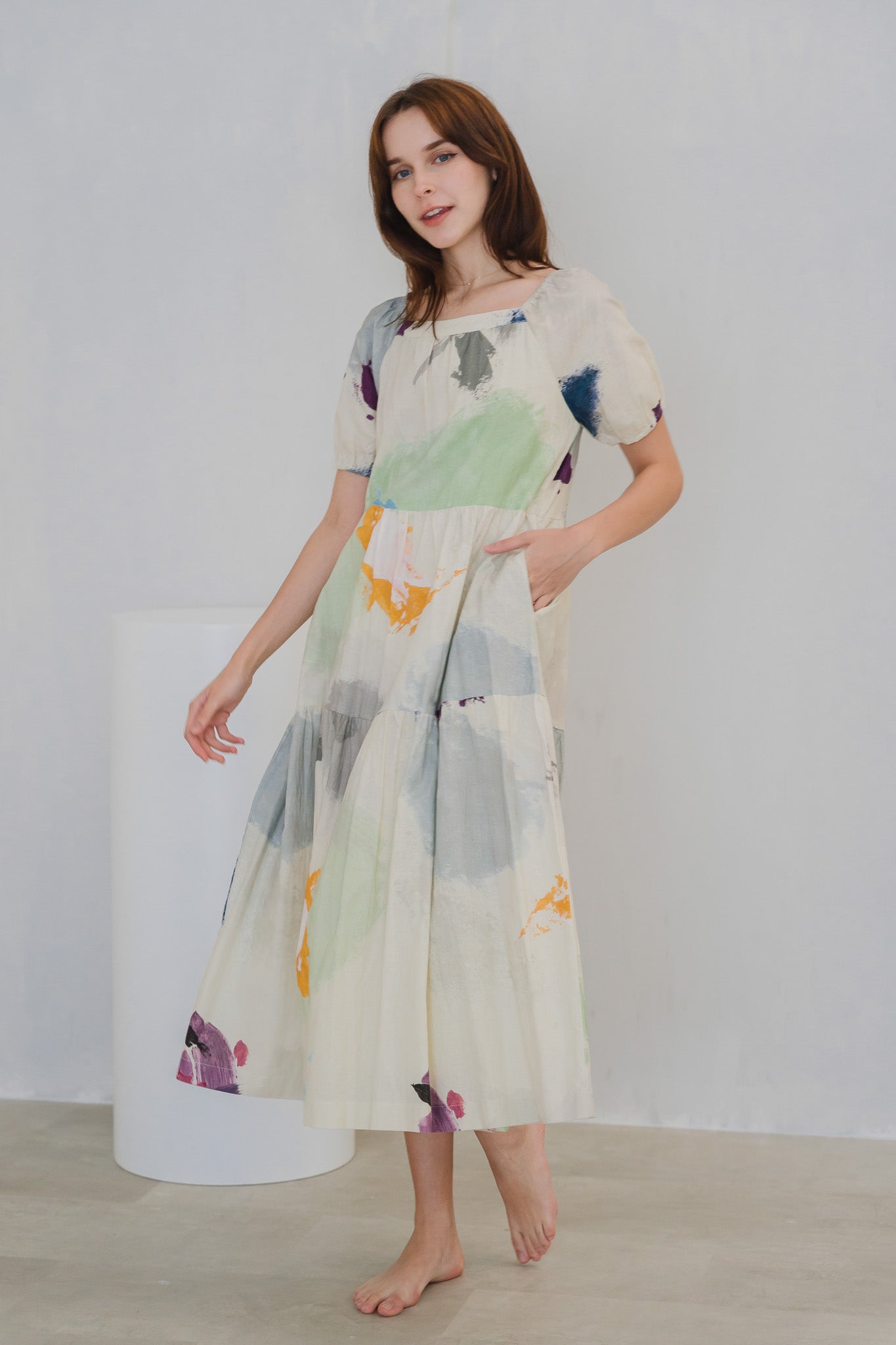 Life On A Canvas II Sleeved Tiered Dress in Harmony