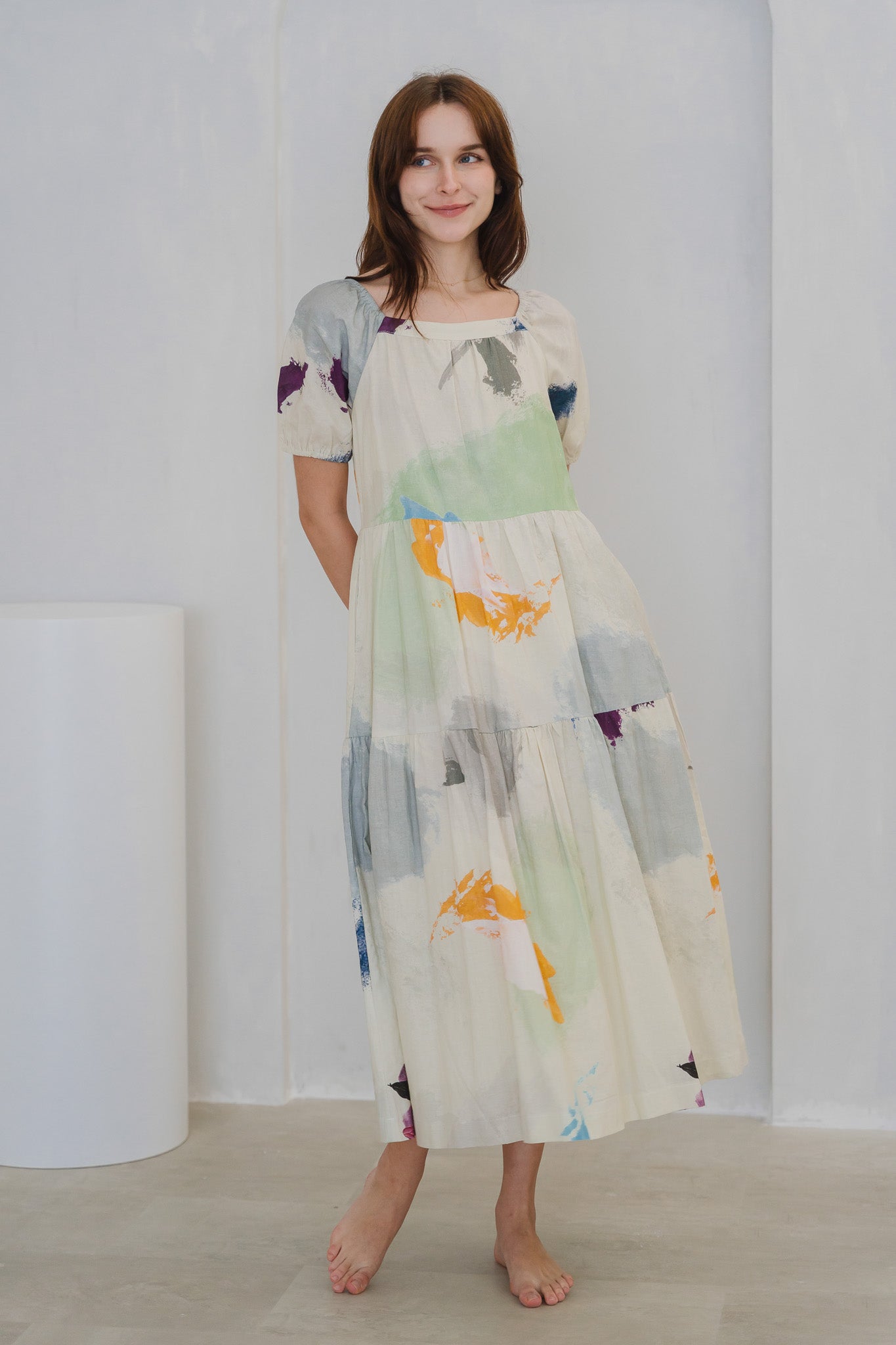 Life On A Canvas II Sleeved Tiered Dress in Harmony