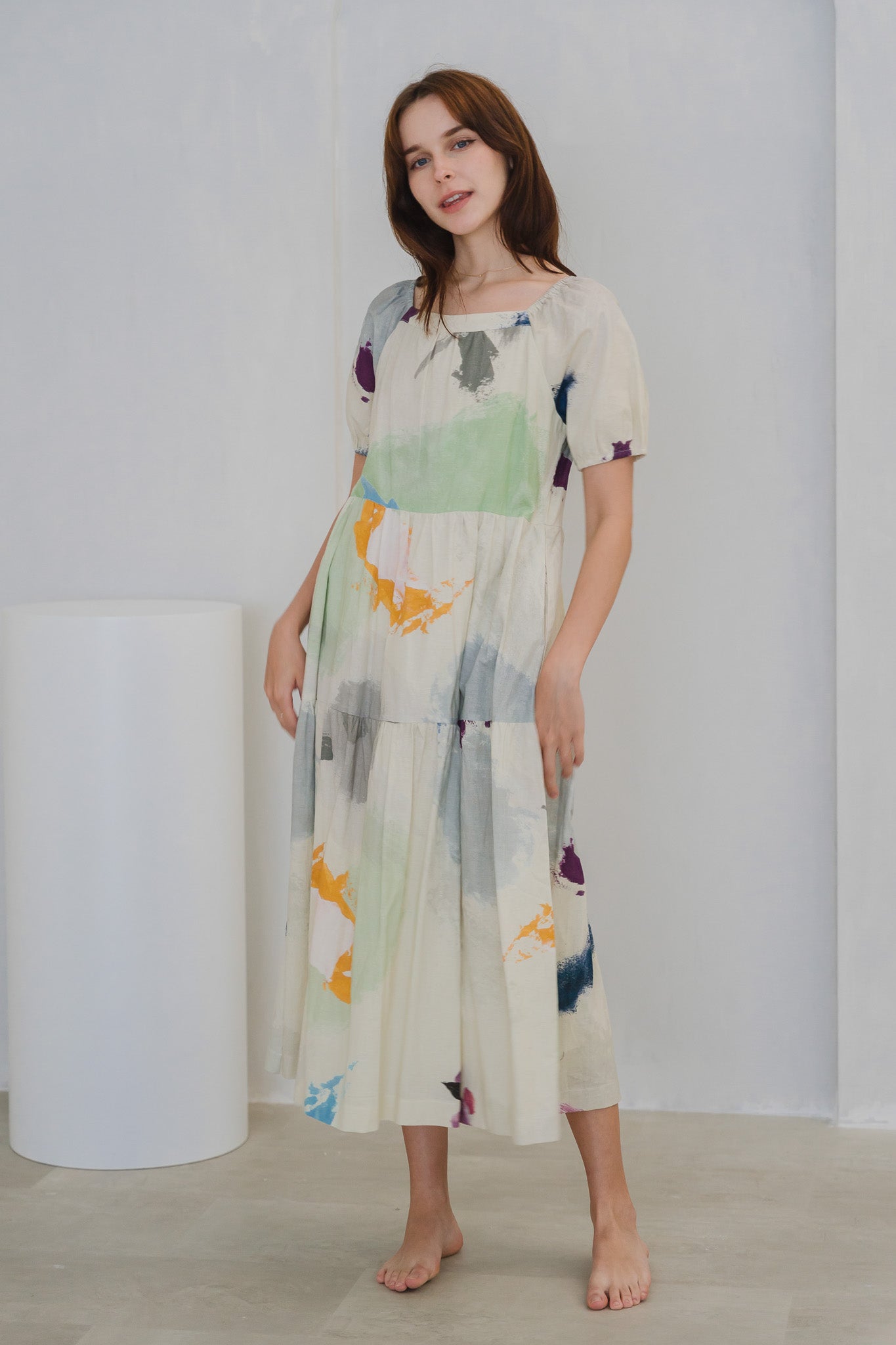 Life On A Canvas II Sleeved Tiered Dress in Harmony