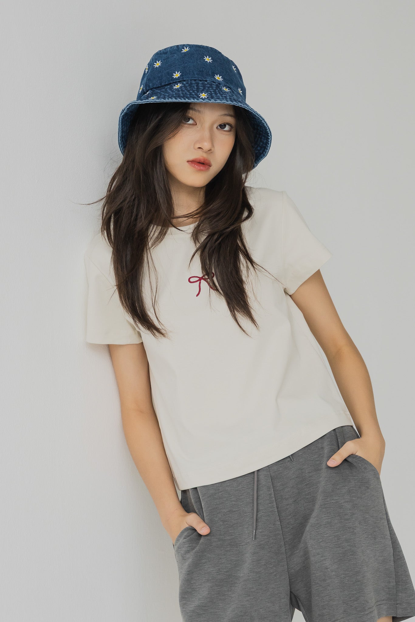 Floral Denim Hat in Dark Wash