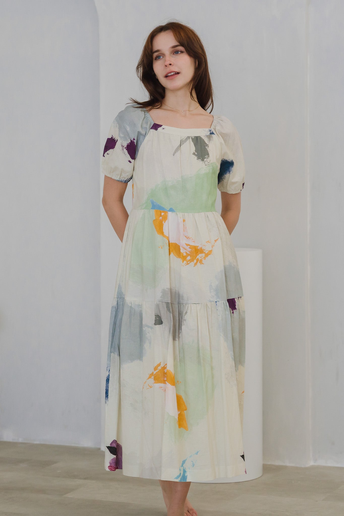 Life On A Canvas II Sleeved Tiered Dress in Harmony