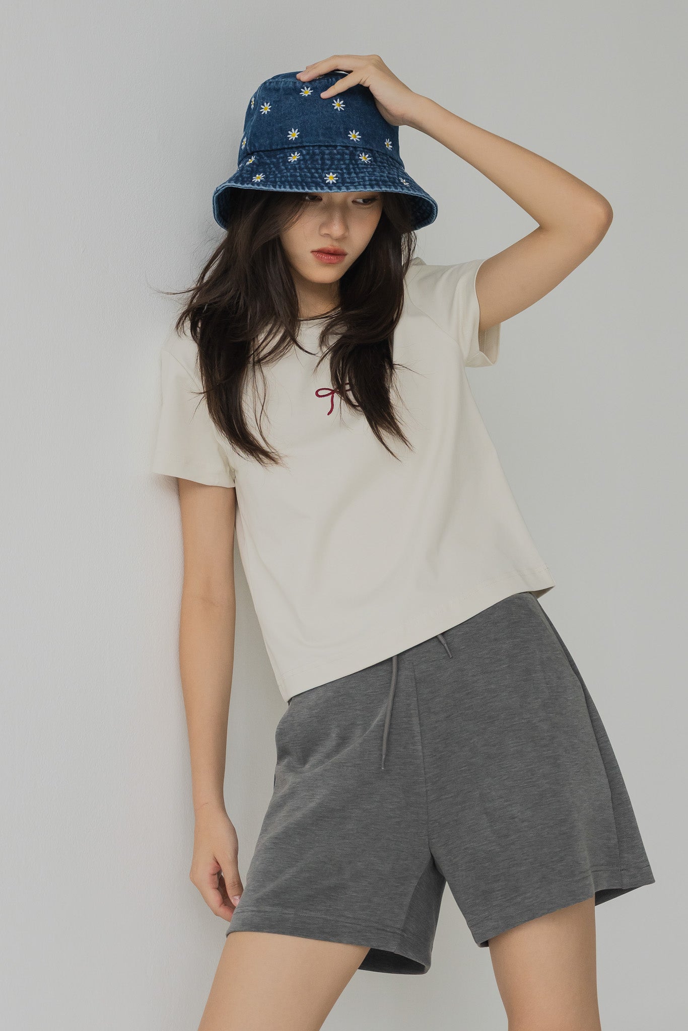 Floral Denim Hat in Dark Wash
