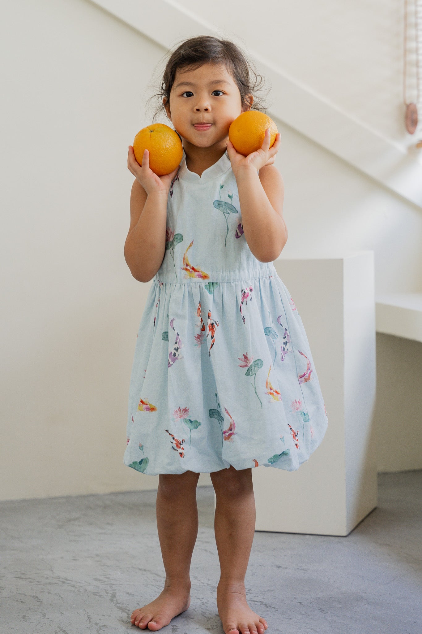 Abundance Kid's Mandarin Bubble Linen Dress in Flow