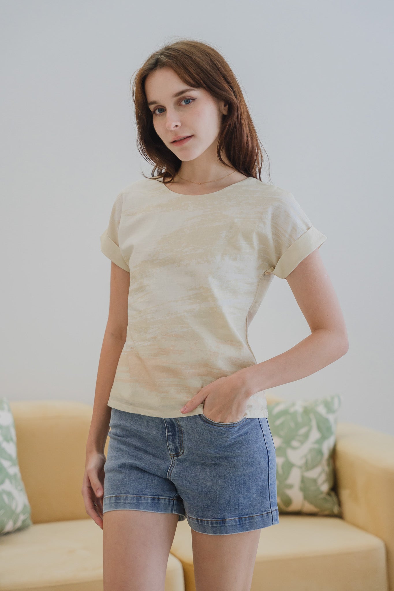 All In Good Time Cap Sleeve Two-Way Linen Blouse in Bliss