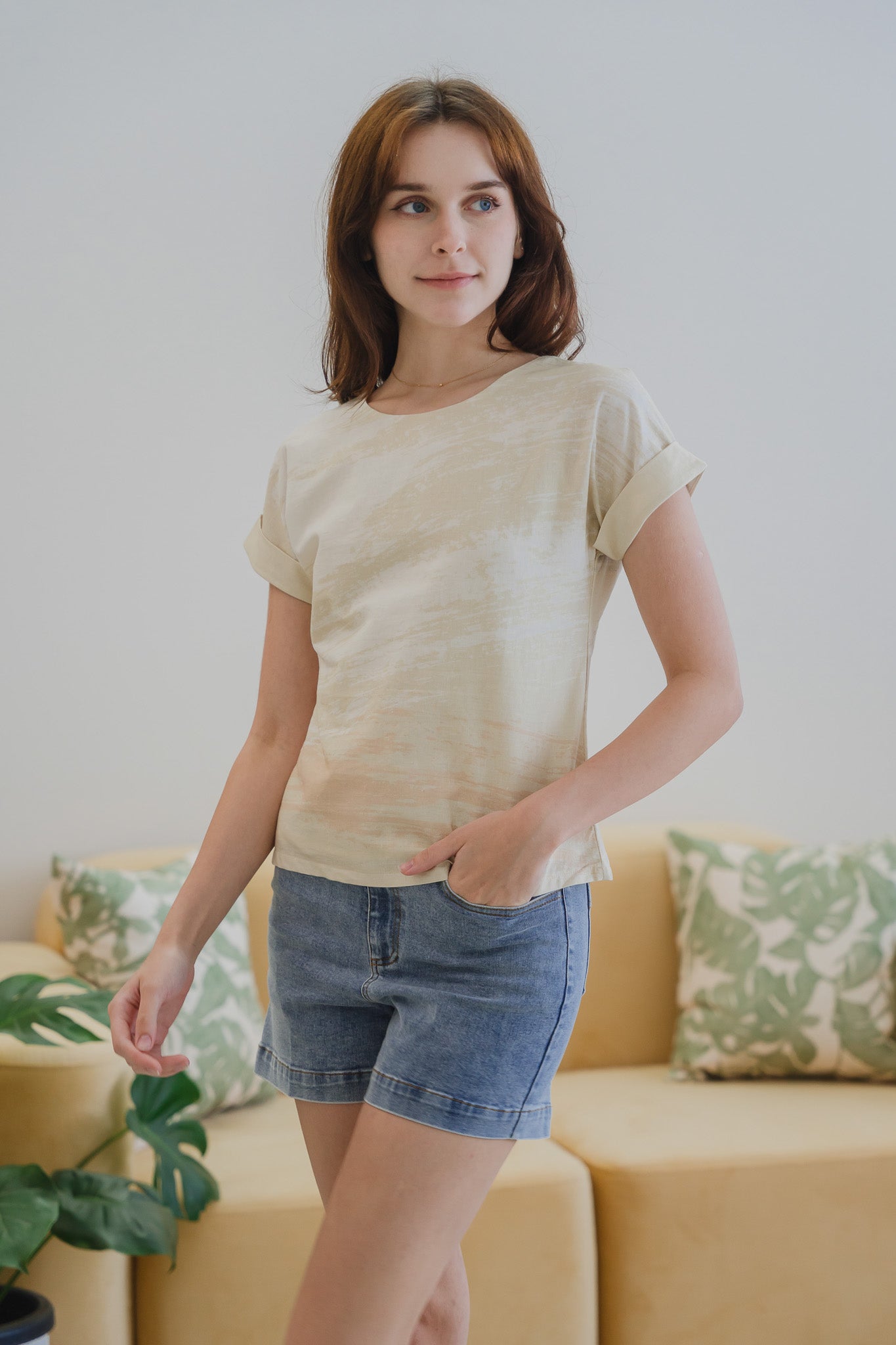All In Good Time Cap Sleeve Two-Way Linen Blouse in Bliss
