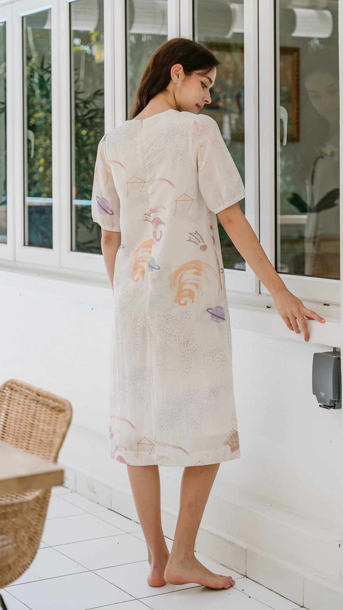 Constellations Sleeved Midi Linen Dress in Stardust