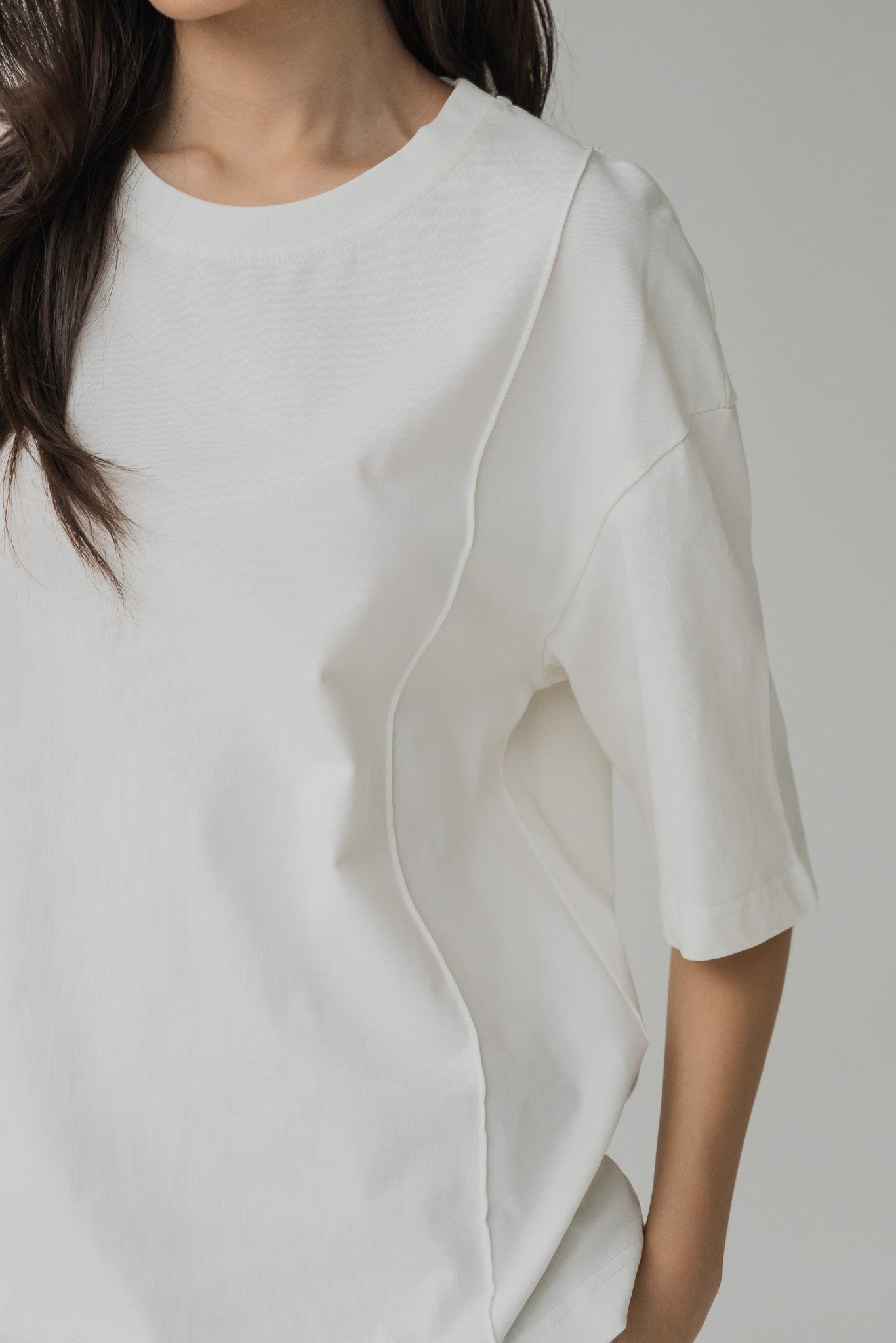 Piping Detail Loosefit Tee in White