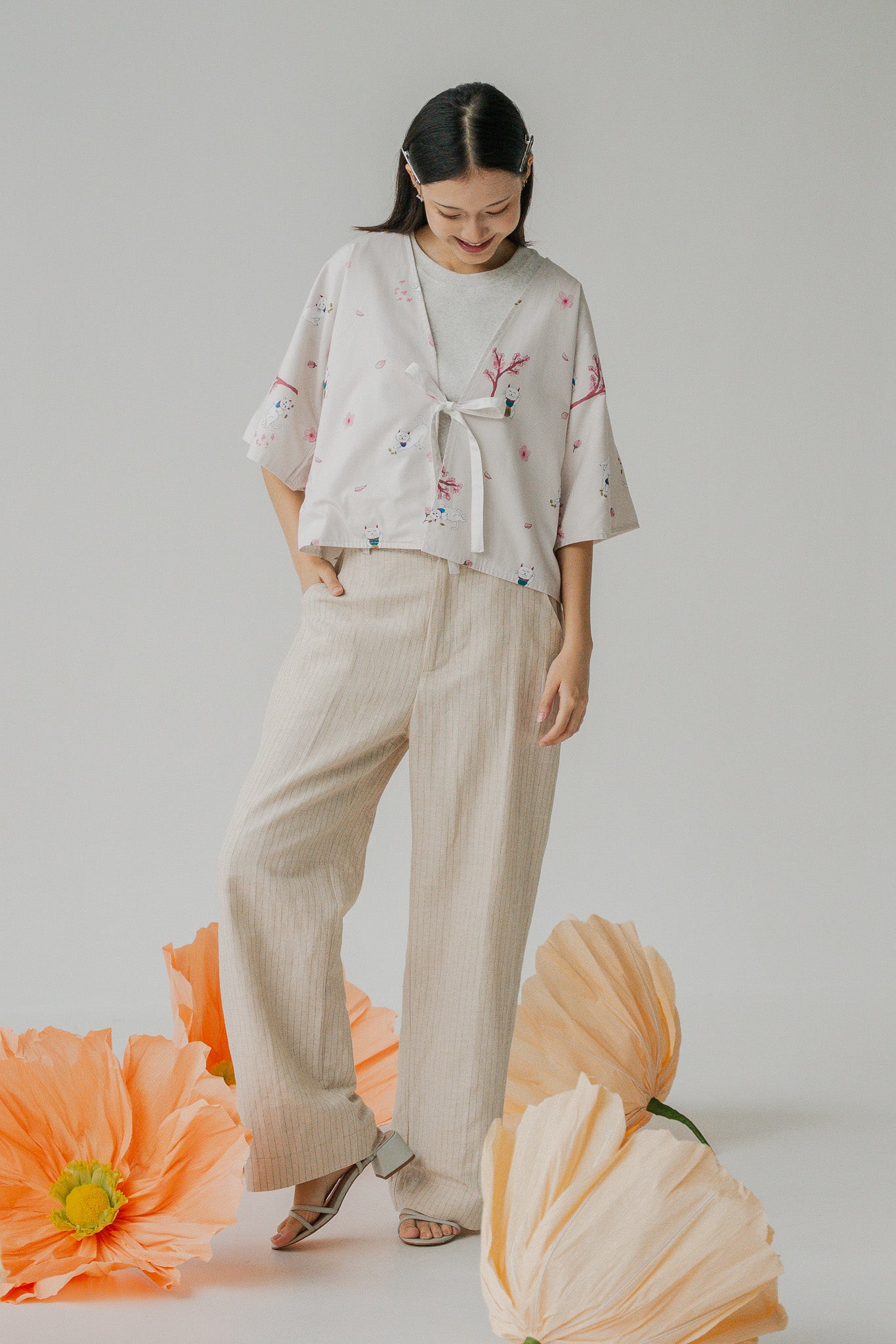 Fortune In Bloom Two-way Kimono in Shiro/Kinako