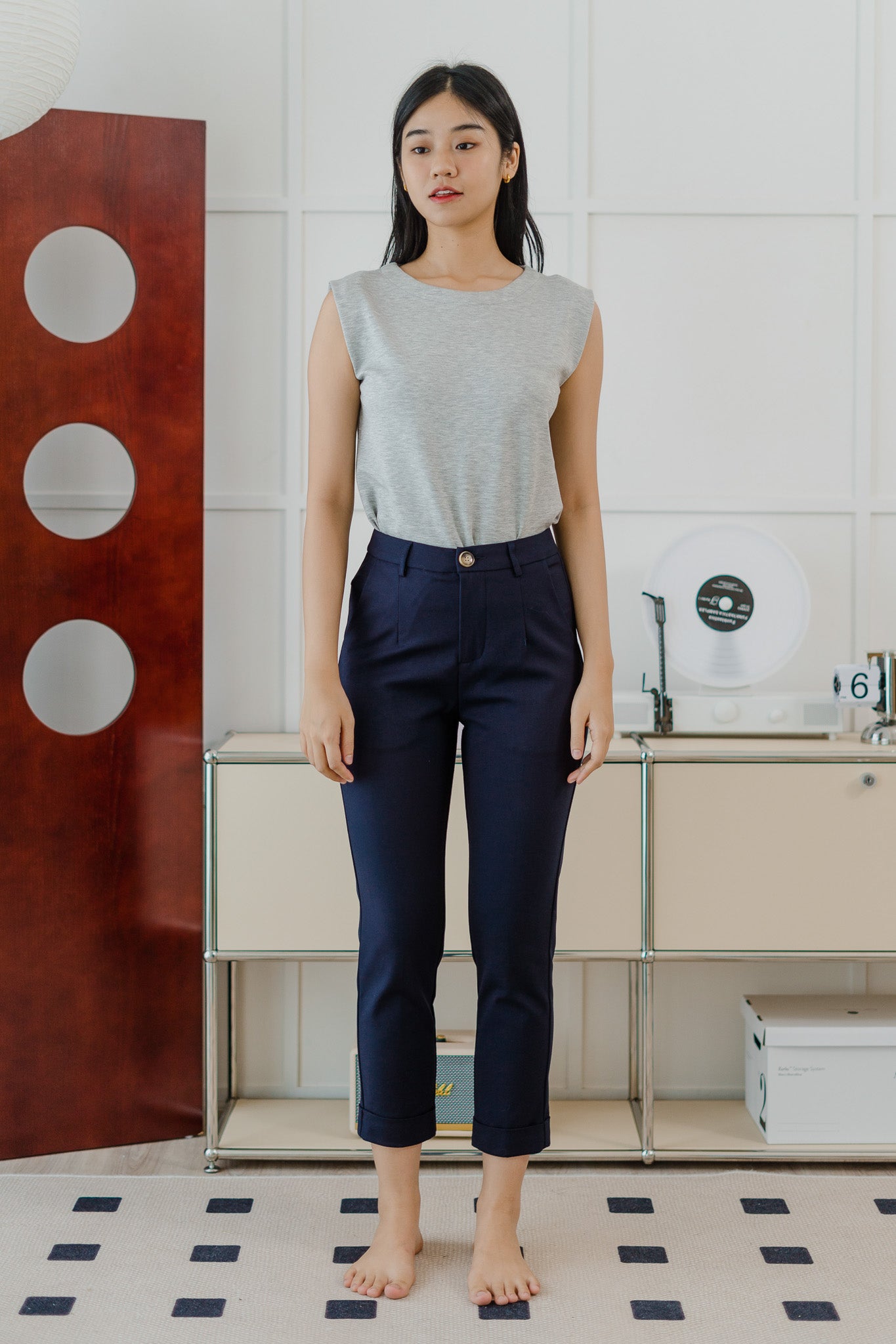 Ariel Cuffed Work Pants in Navy