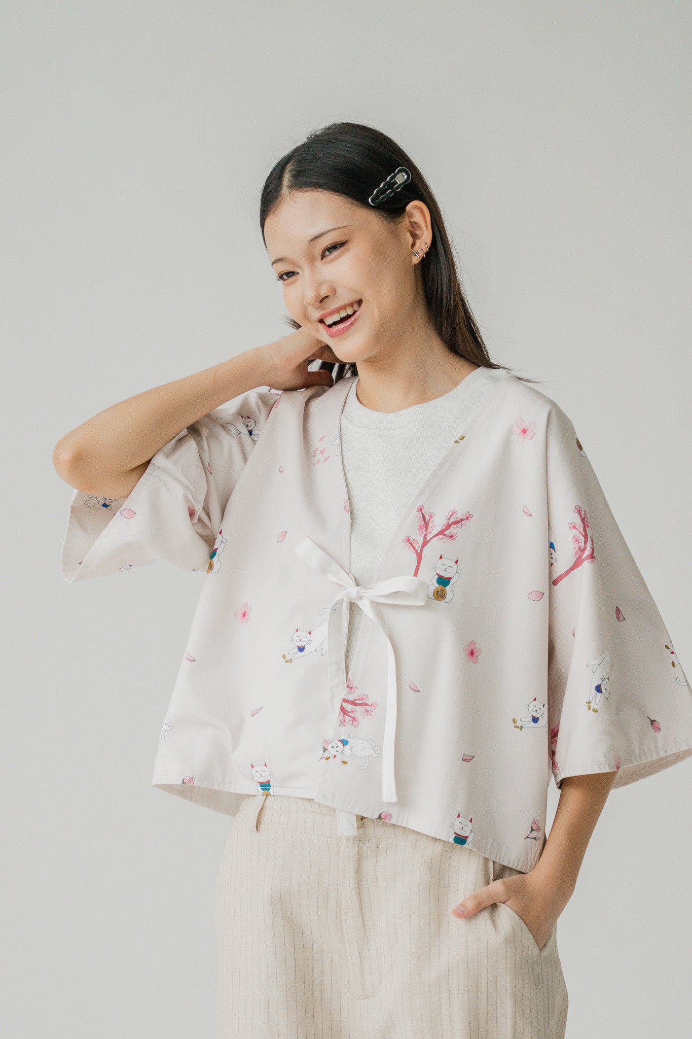 Fortune In Bloom Two-way Kimono in Shiro/Kinako