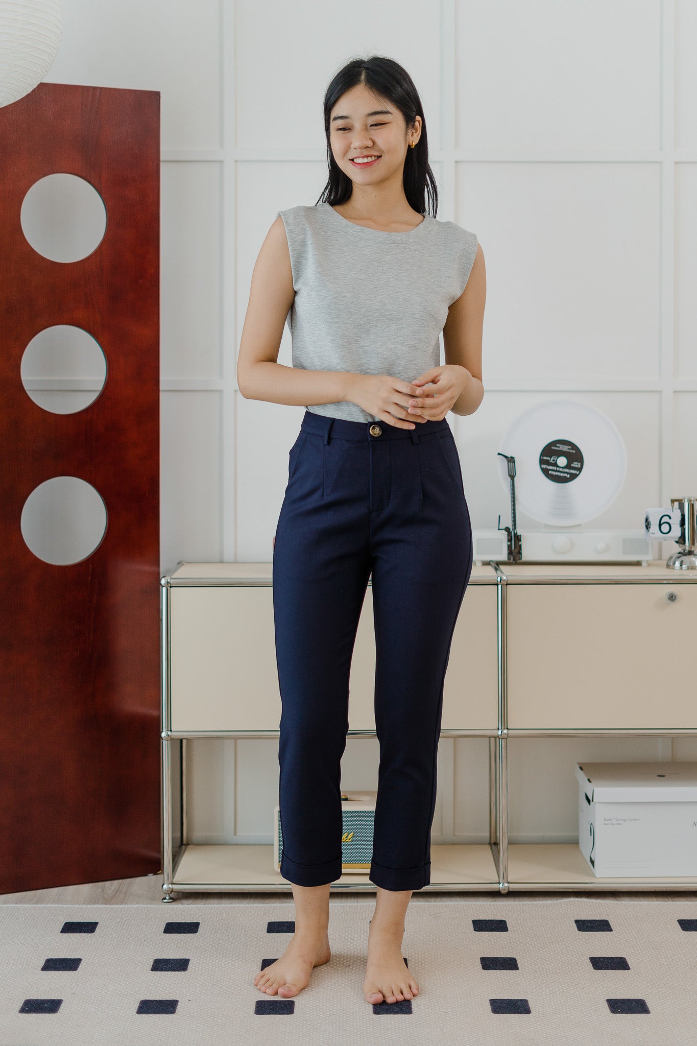 Ariel Cuffed Work Pants in Navy