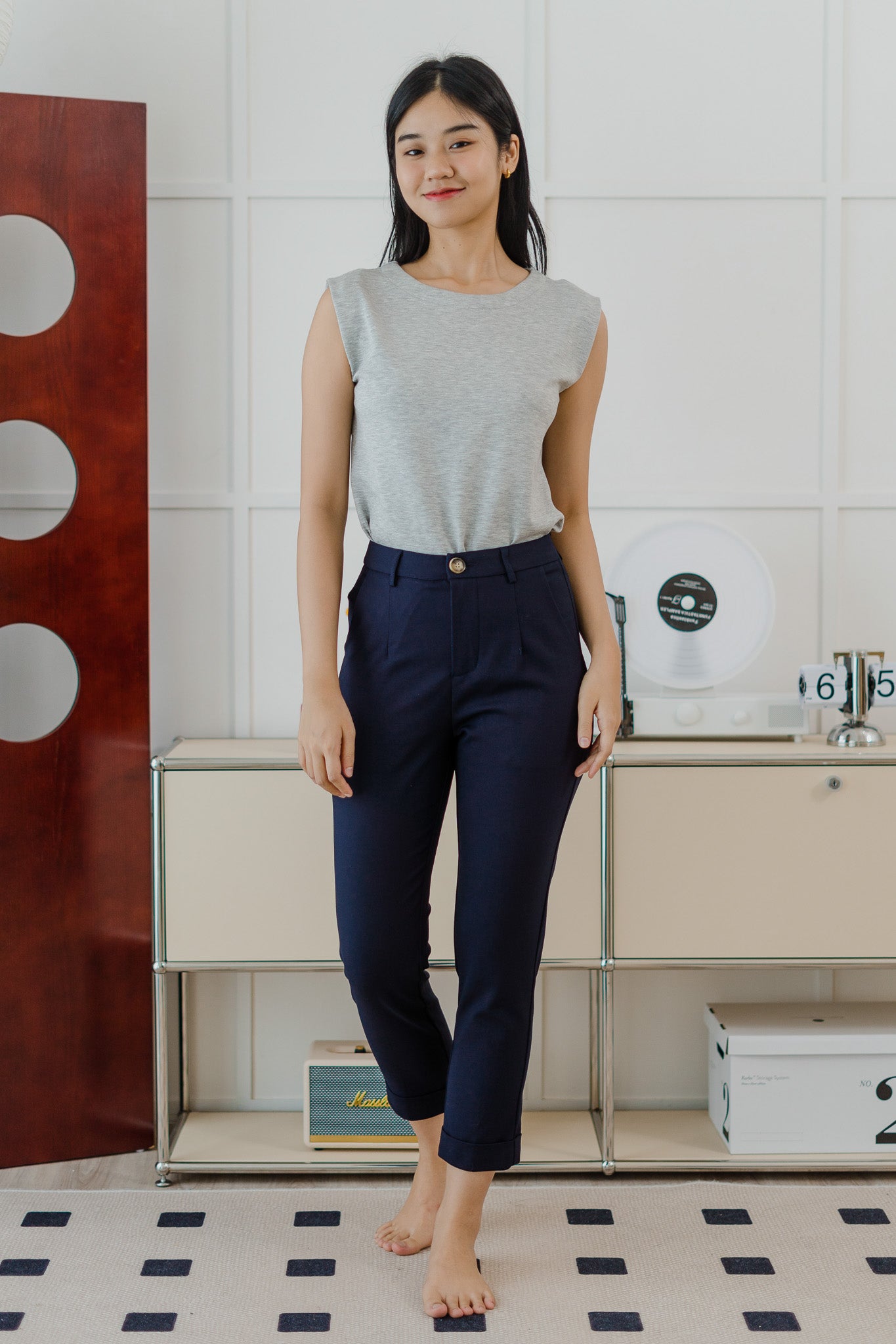 Ariel Cuffed Work Pants in Navy
