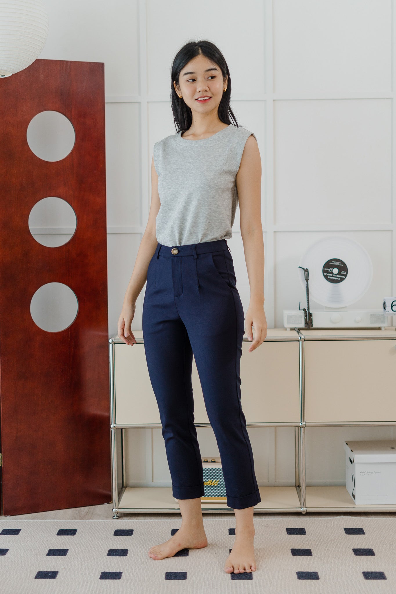 Ariel Cuffed Work Pants in Navy