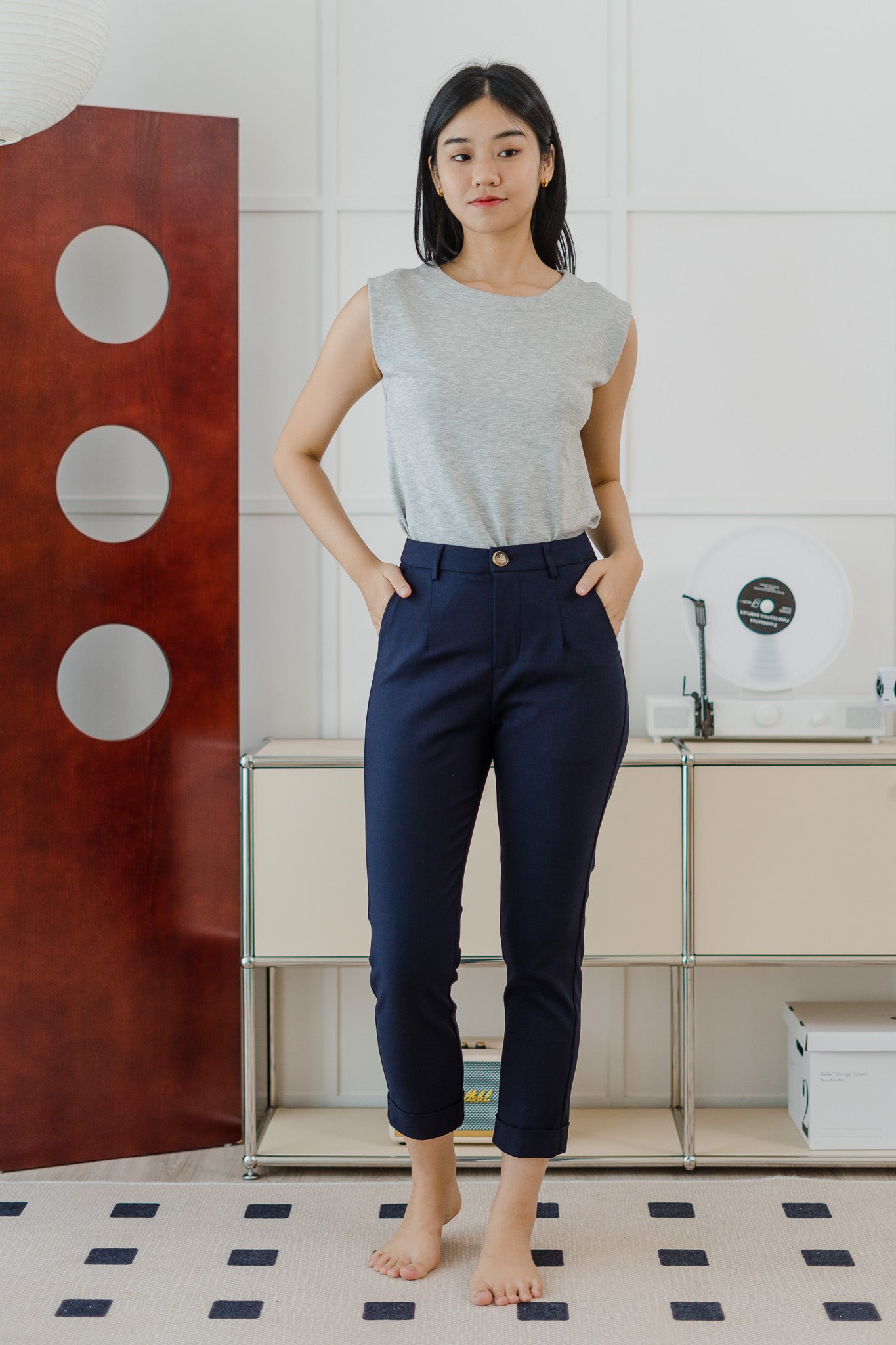 Ariel Cuffed Work Pants in Navy