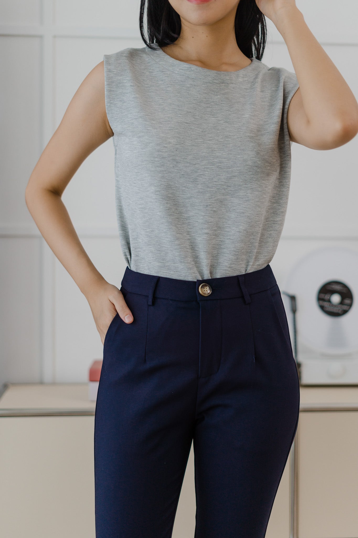 Ariel Cuffed Work Pants in Navy