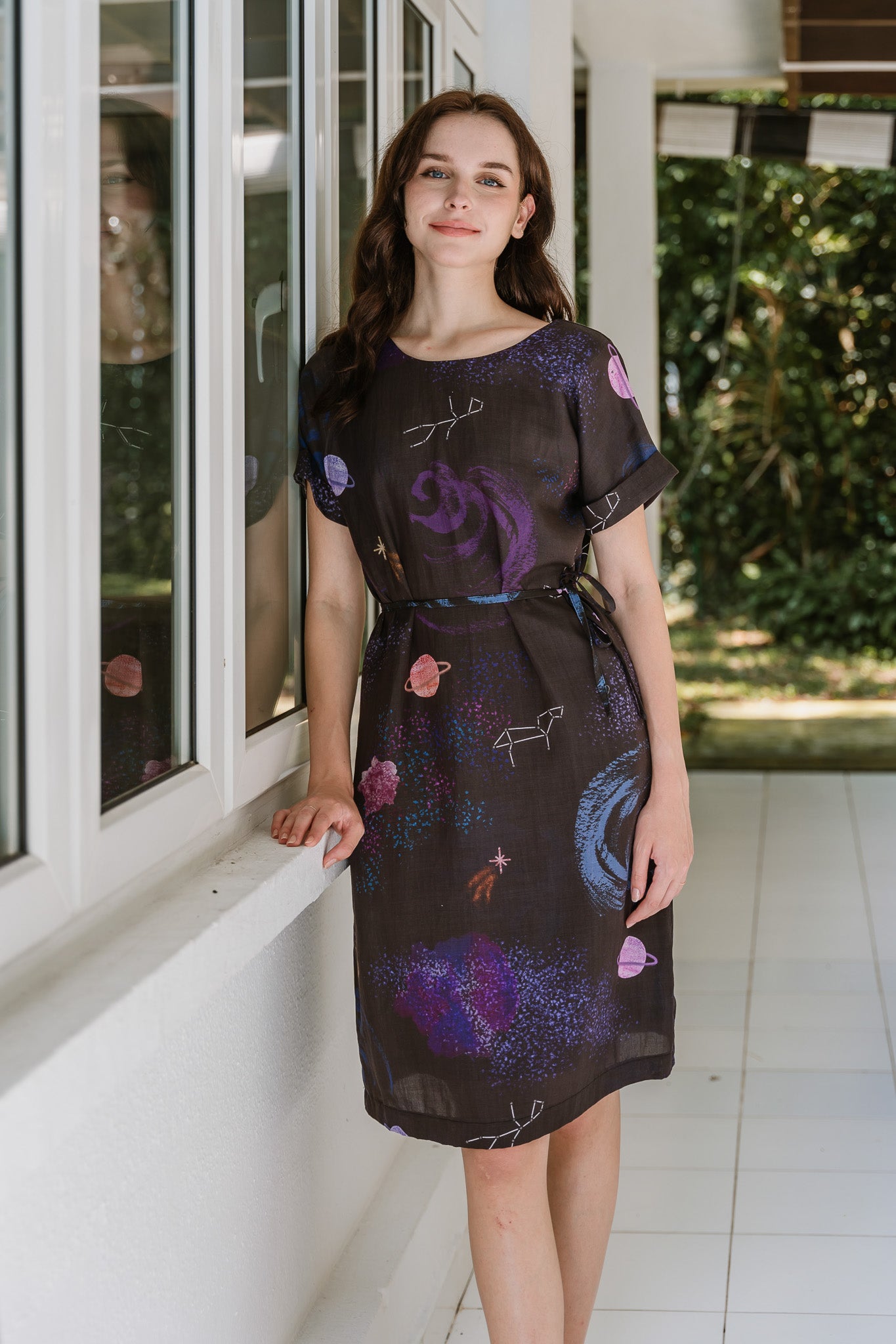 Constellations Cap Sleeve Two-Way Linen Dress in Eclipse