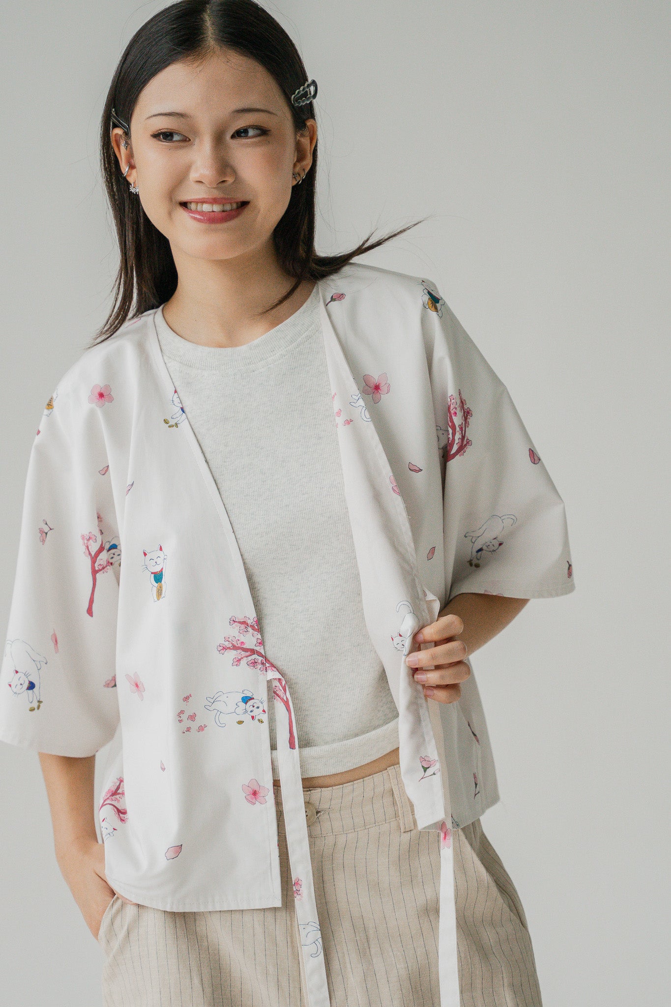 Fortune In Bloom Two-way Kimono in Shiro/Kinako