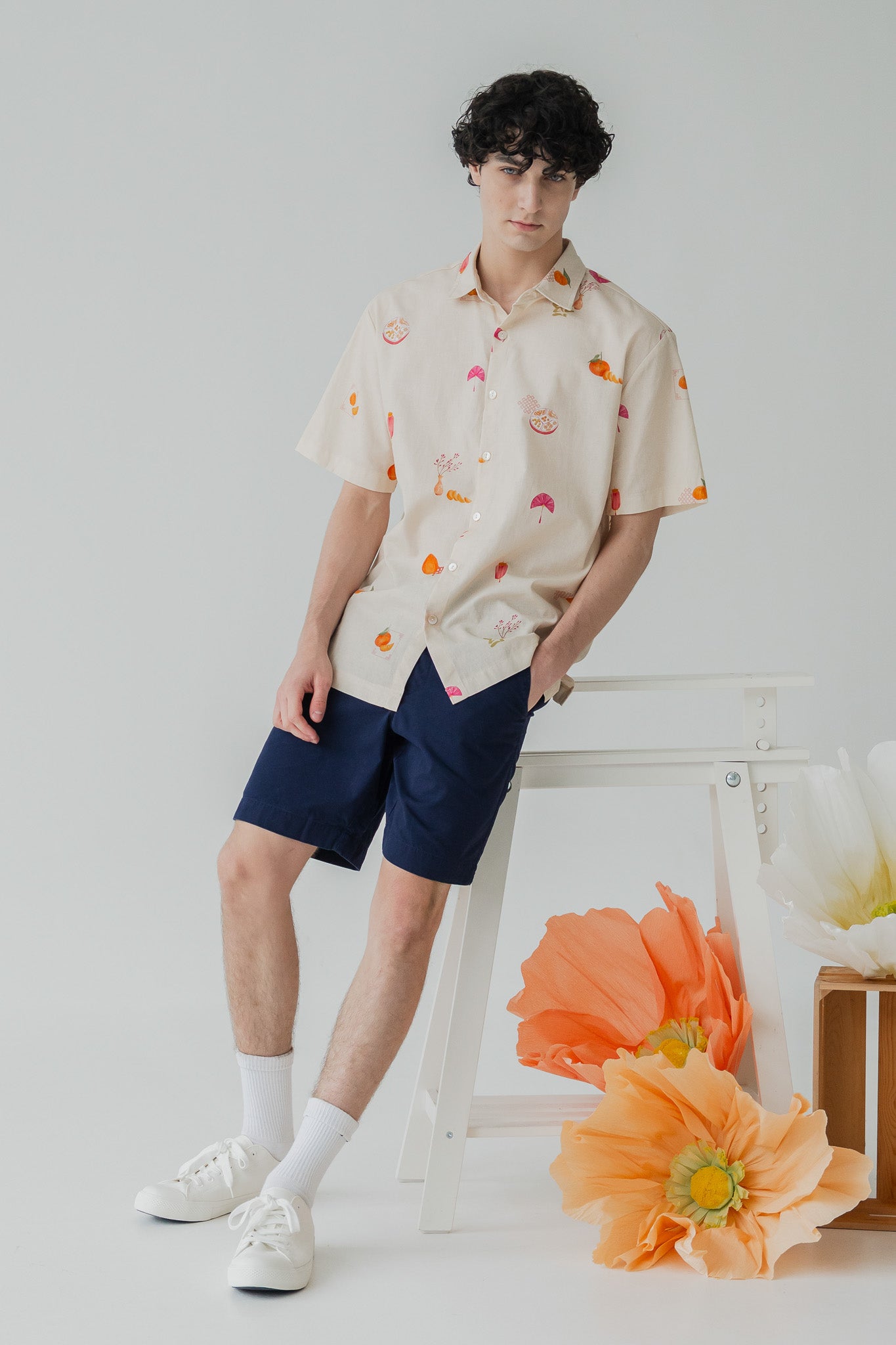 Sweet Savoury Spring Men's Linen Shirt in Marigold