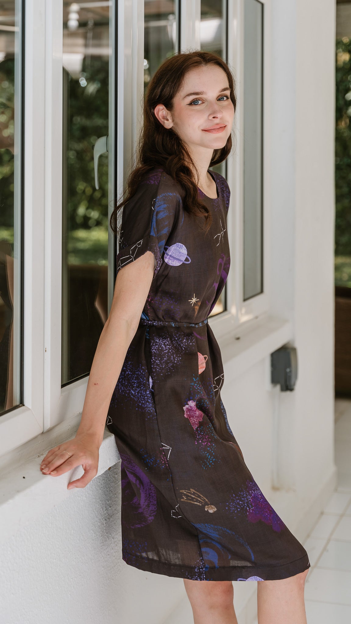 Constellations Cap Sleeve Two-Way Linen Dress in Eclipse