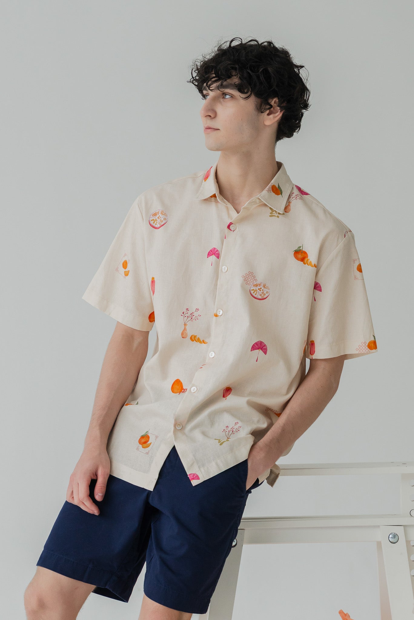 Sweet Savoury Spring Men's Linen Shirt in Marigold