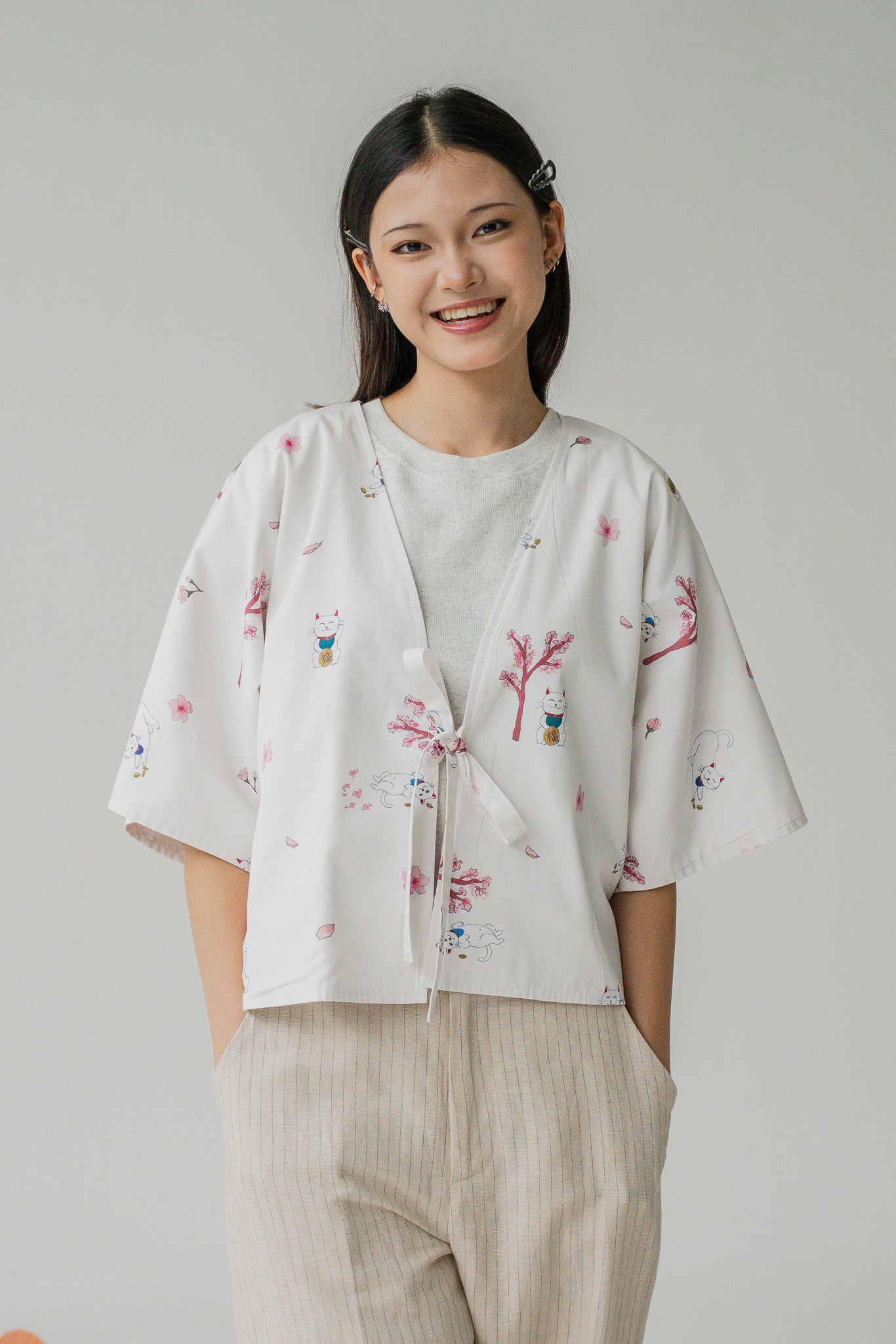 Fortune In Bloom Two-way Kimono in Shiro/Kinako