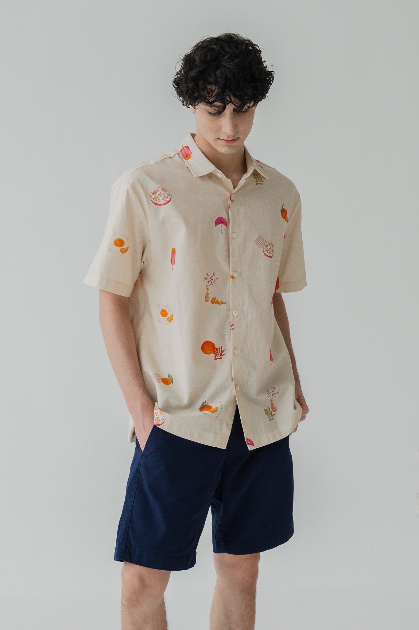 Sweet Savoury Spring Men's Linen Shirt in Marigold