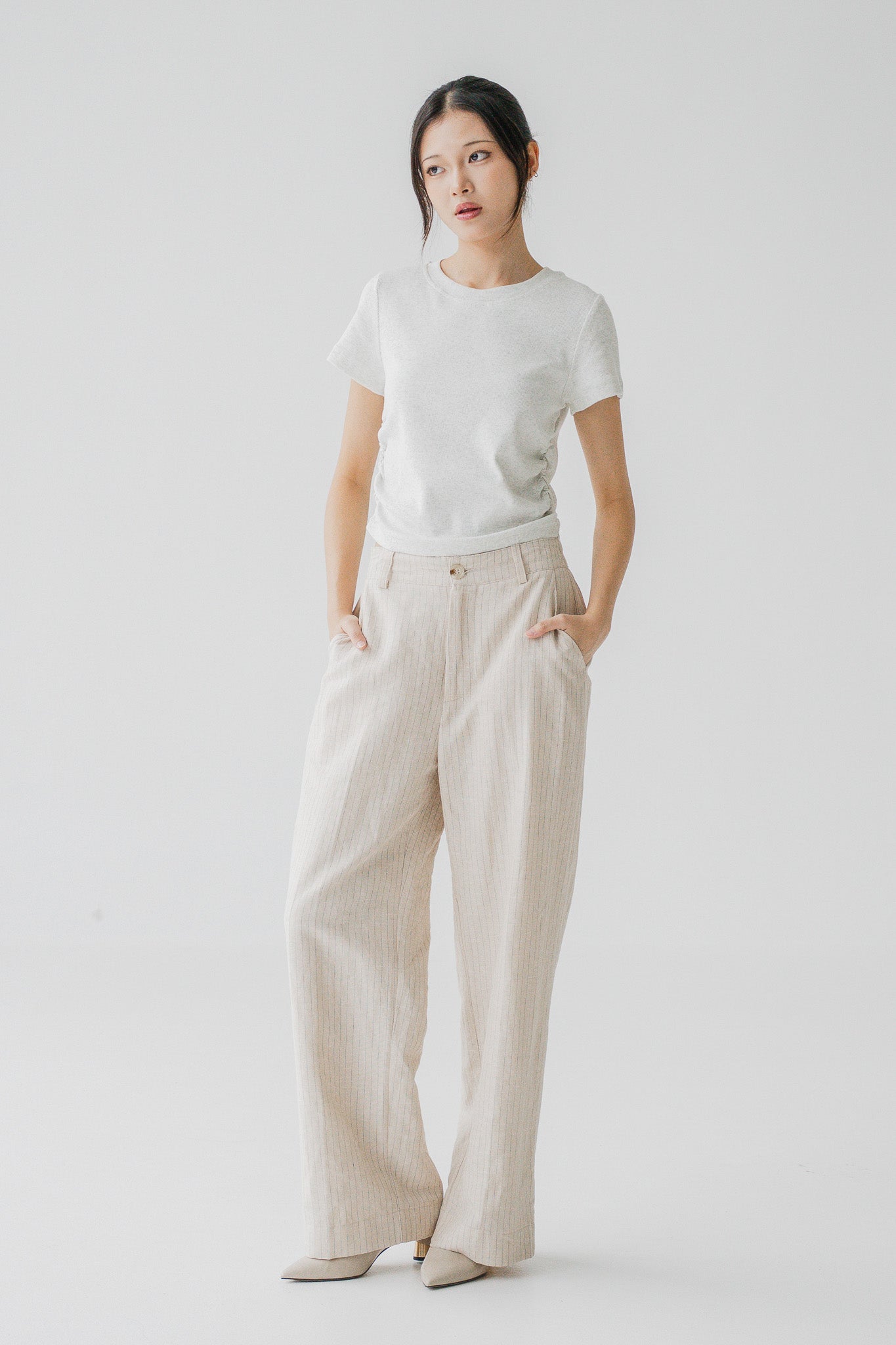 Miyabi Striped Linen Long Pants in Natural