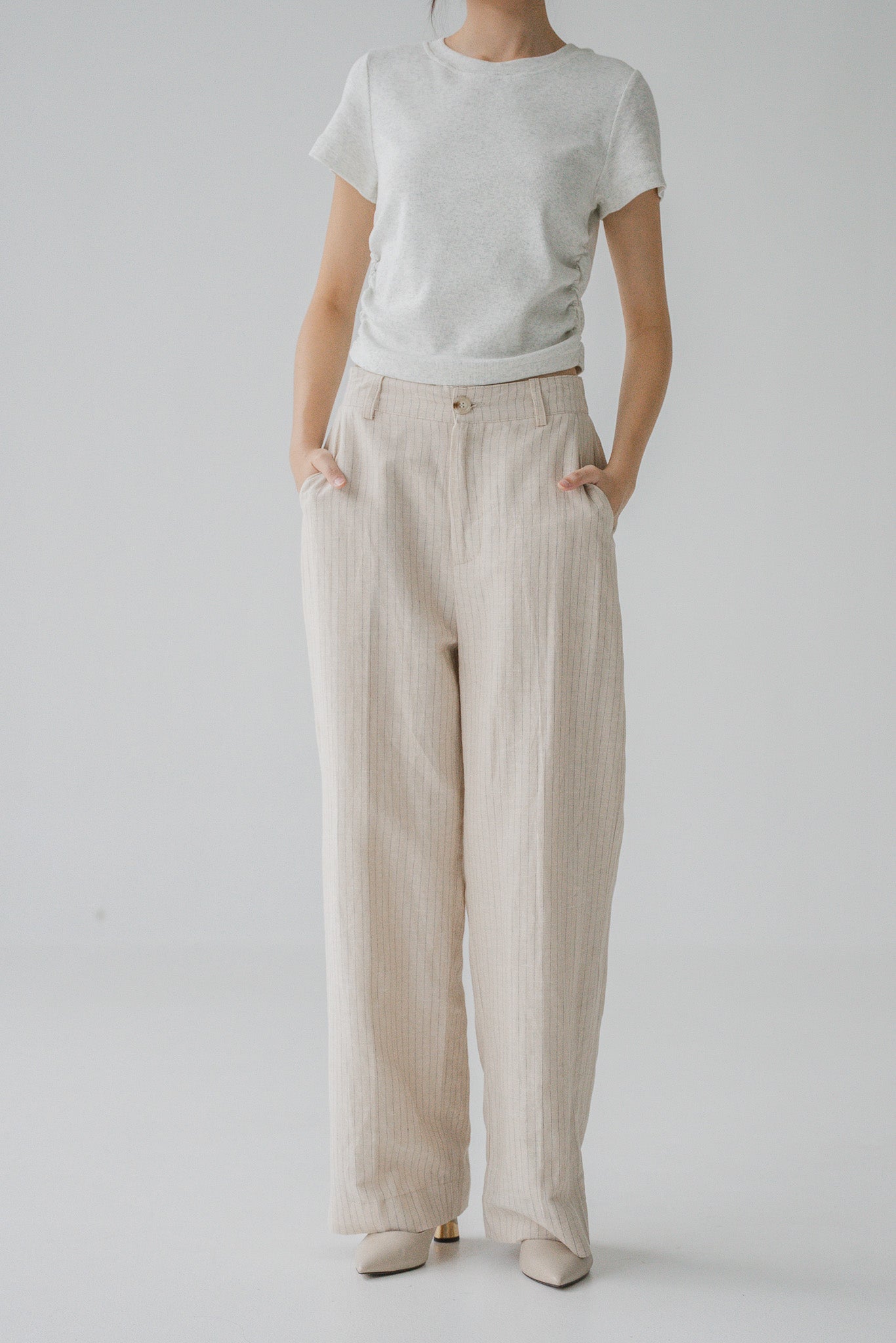 Miyabi Striped Linen Long Pants in Natural