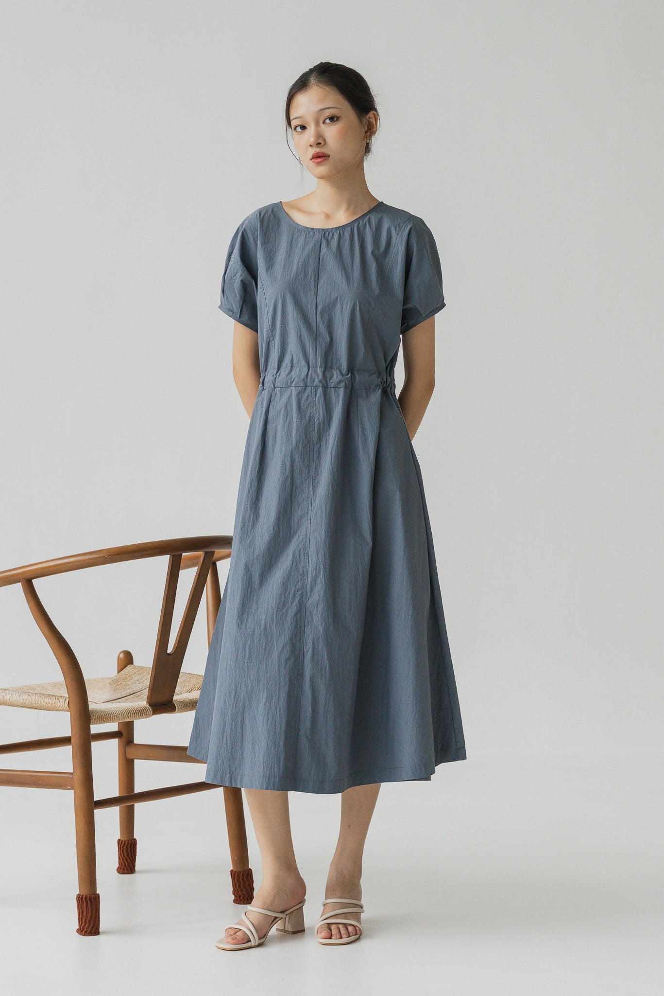 Kyori Cap Sleeve Midaxi Dress in Steel Blue