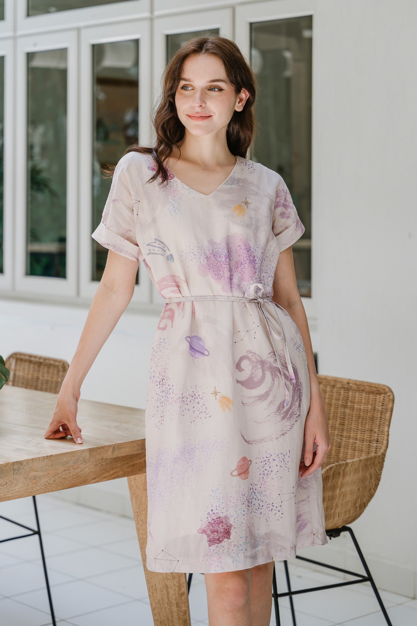 Constellations Cap Sleeve Two-Way Linen Dress in Aurora