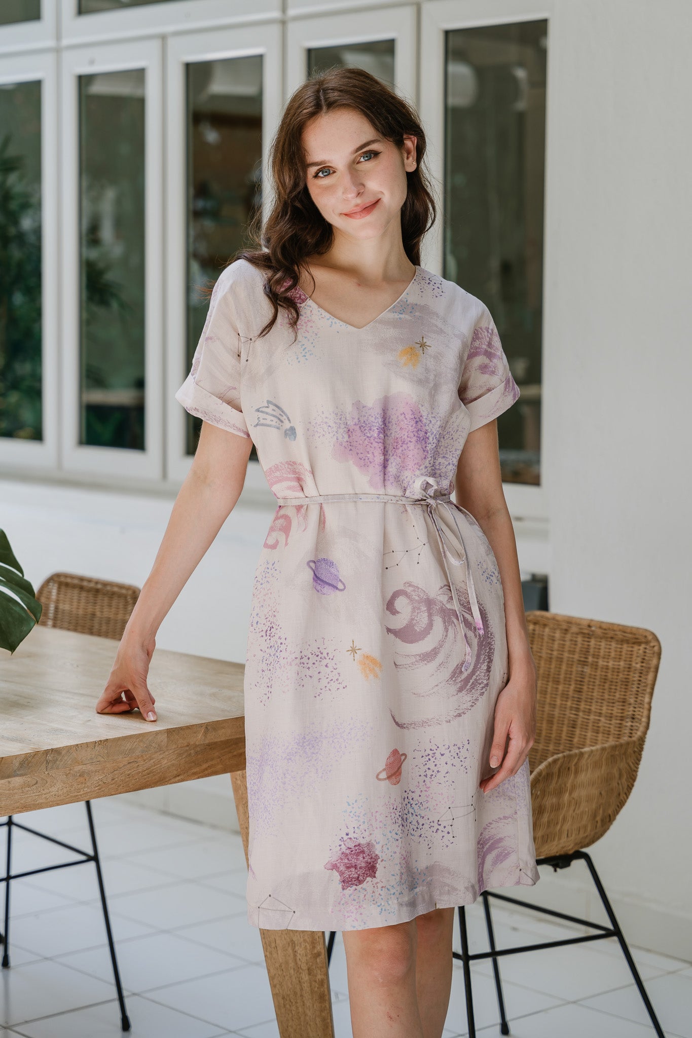 Constellations Cap Sleeve Two-Way Linen Dress in Aurora