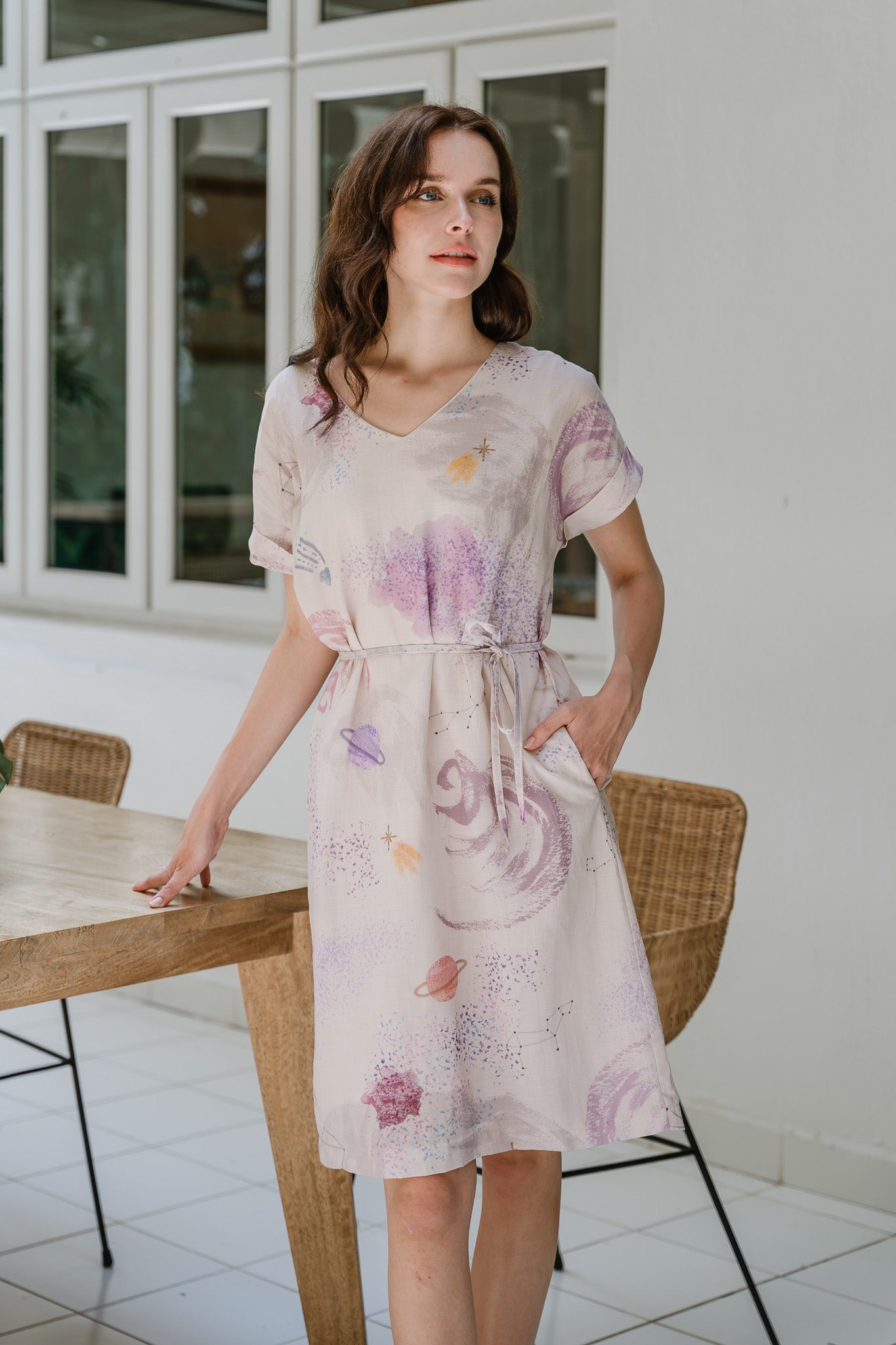 Constellations Cap Sleeve Two-Way Linen Dress in Aurora